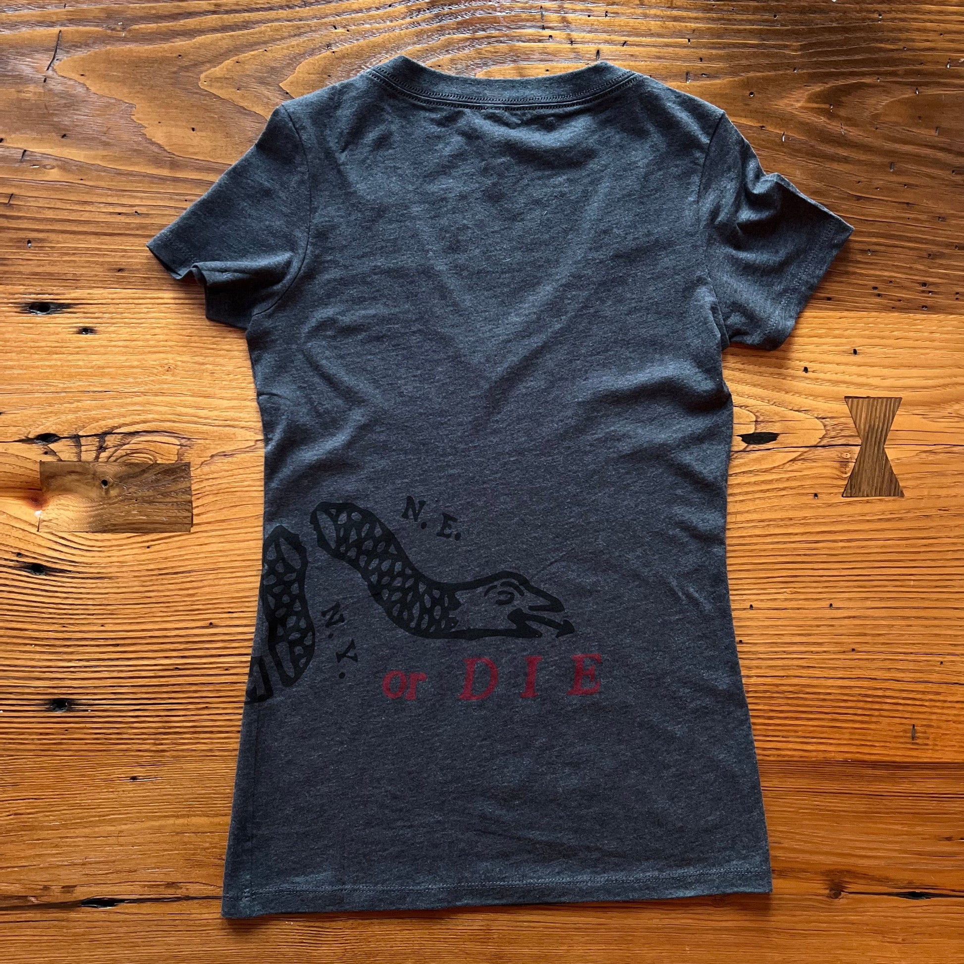 Back of "Join or Die" V-neck shirt - Charcoal grey from the history list store