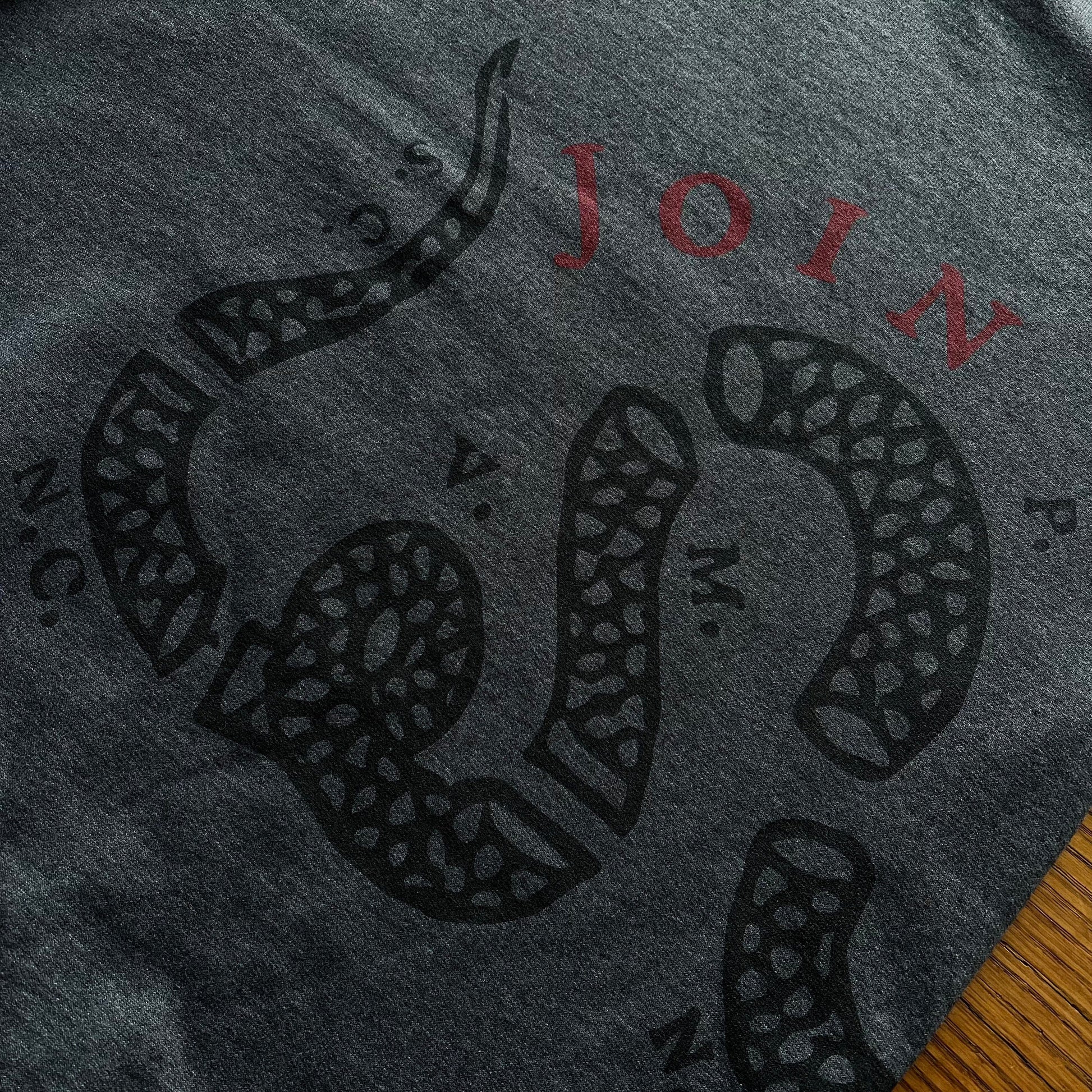 Front close-up of "Join or Die" Crewneck sweatshirt from the history lists store