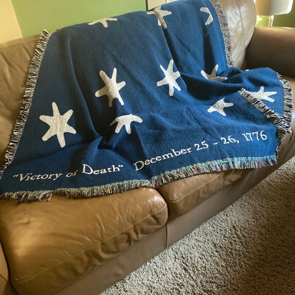 Made in the USA "Victory" blanket woven in the US showing the stars from Washington's HQs flag from the History List Store