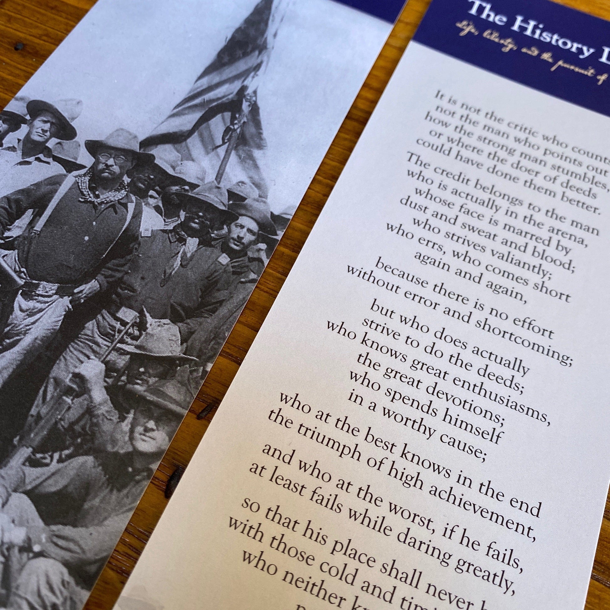 Close-up of Teddy Roosevelt "Rough Riders" Bookmark from The History List sstore