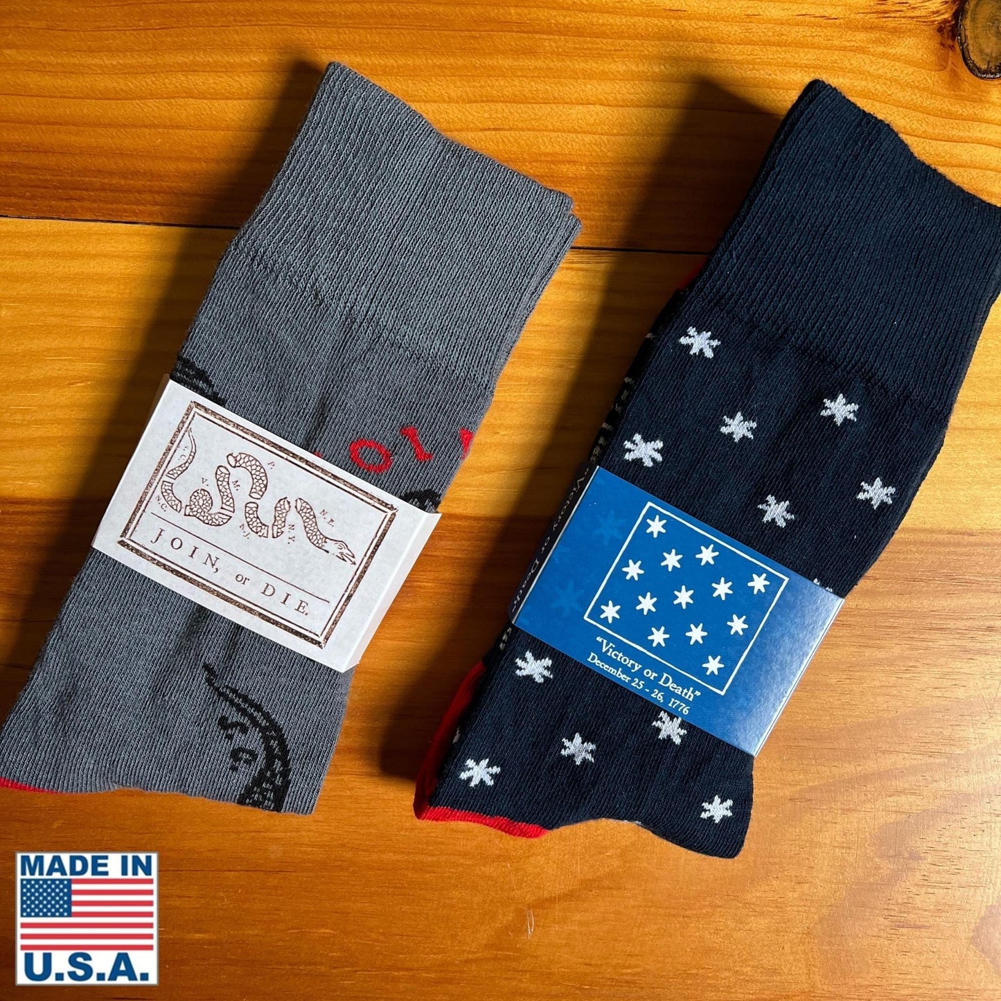 Bundle of "Join or Die" Socks and "Victory or Death" Socks — Made in USA from The HIstory List store