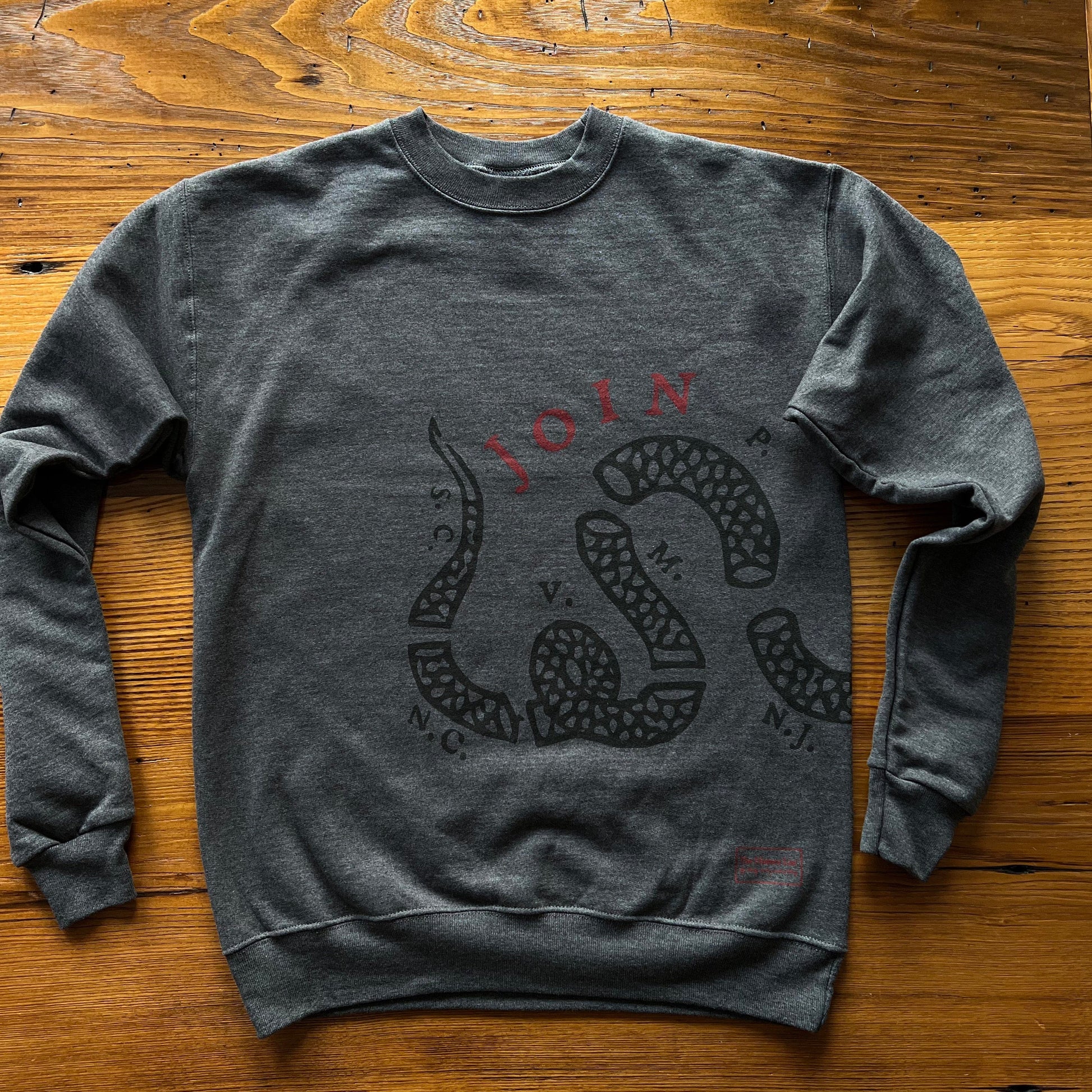 Front of "Join or Die" Crewneck sweatshirt from The History List Store.