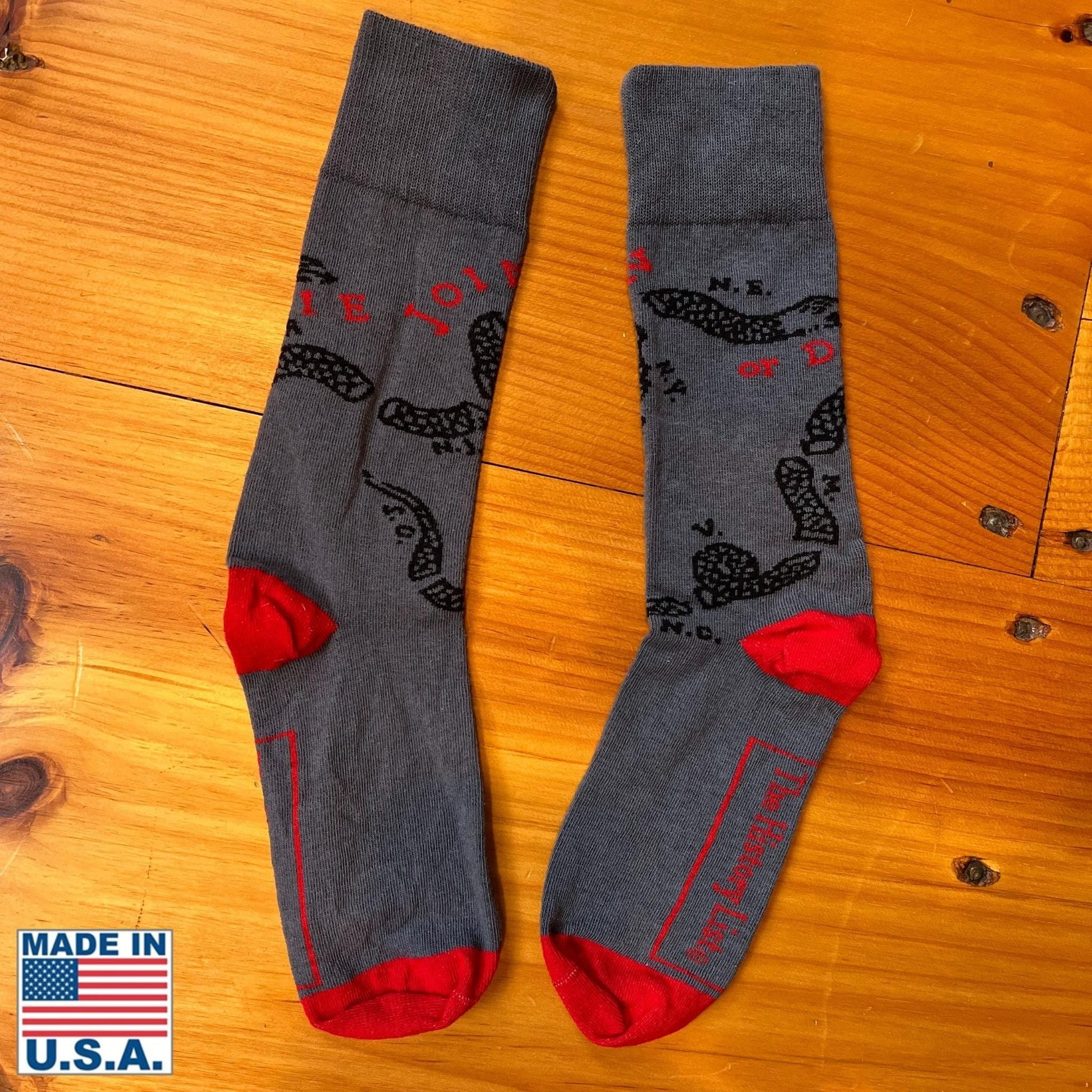 "Join or Die" Socks — Made in USA from The HIstory List store layed flat