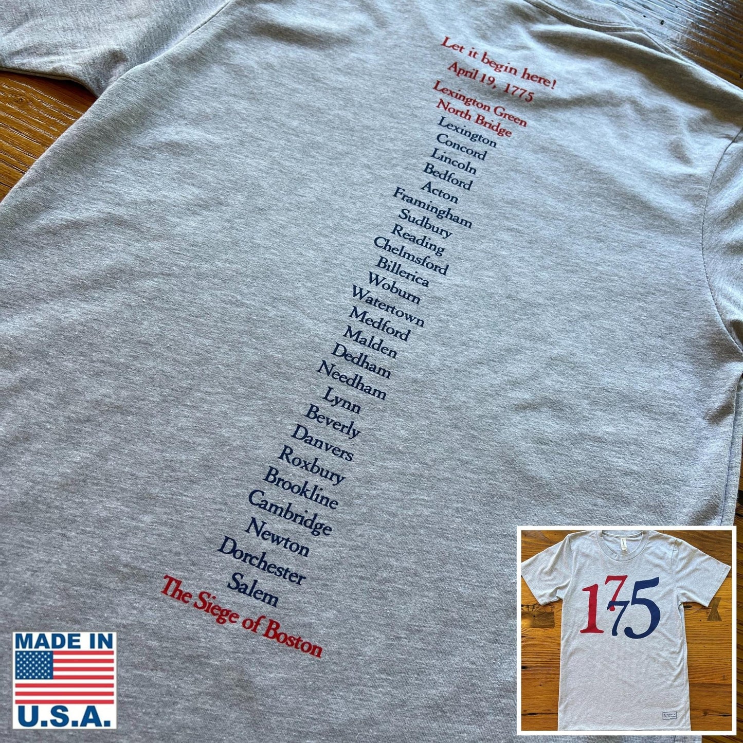 Lexington and Concord "1775" Shirt — Made in the USA in Heather grey from The History List store