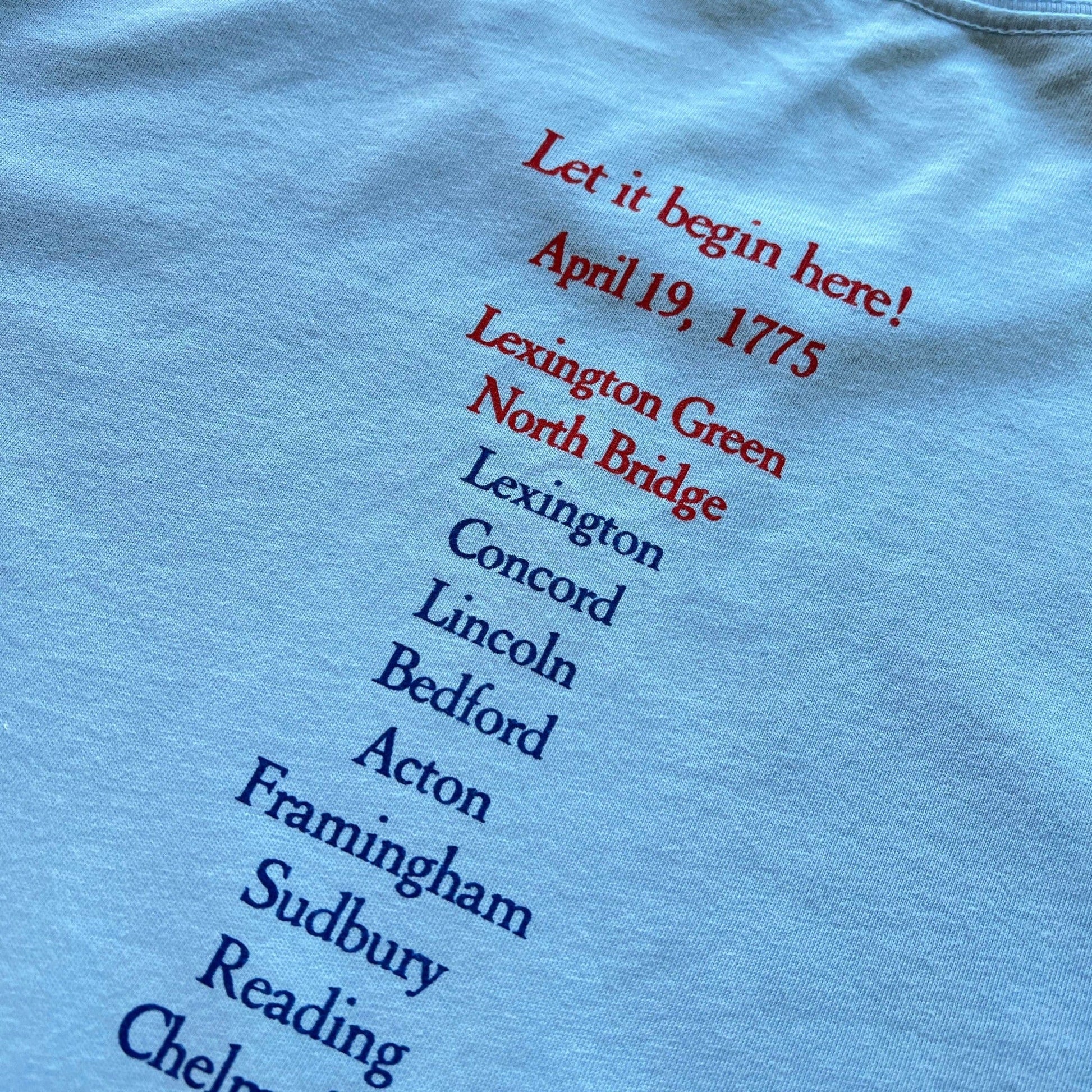 Close-up of back of Lexington and Concord "1775" Shirt — Made in the USA from The History List store