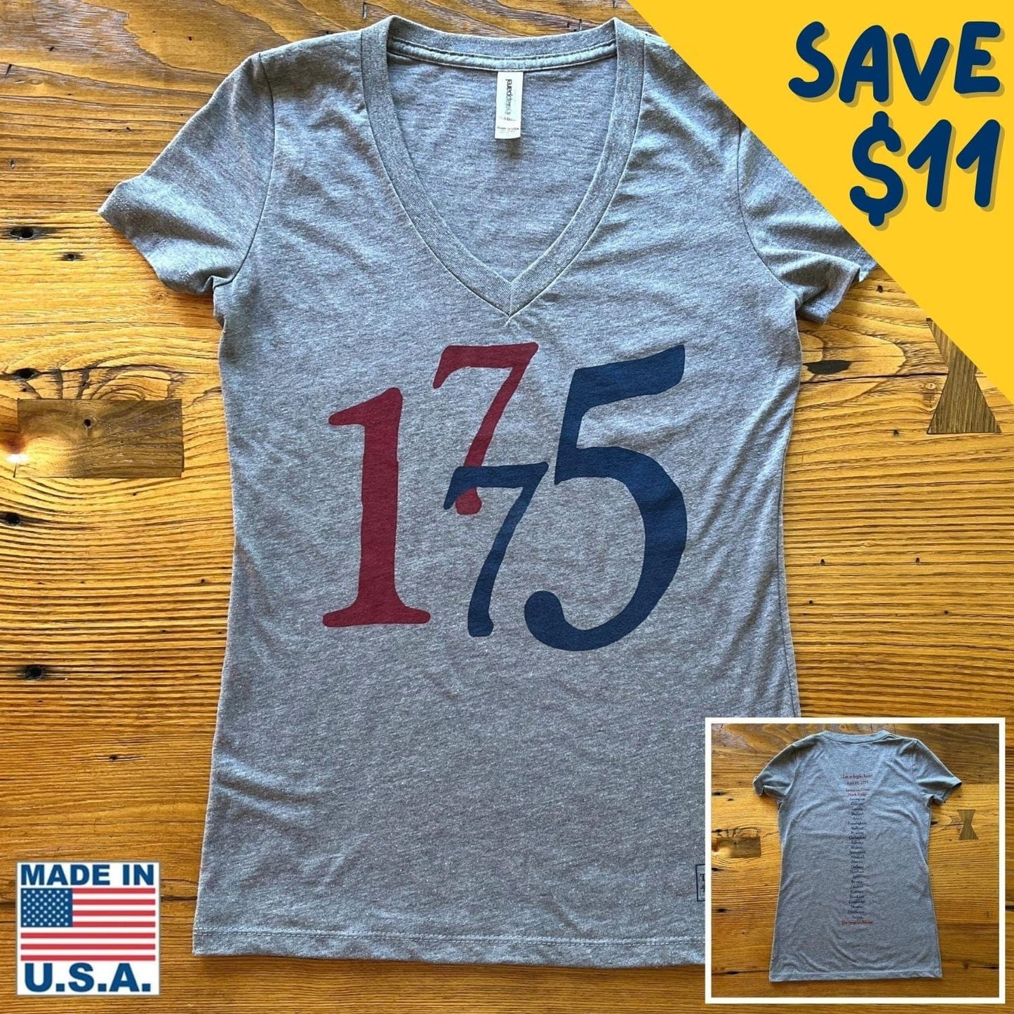 Lexington and Concord "1775" Women's v-neck shirt — Made in the USA