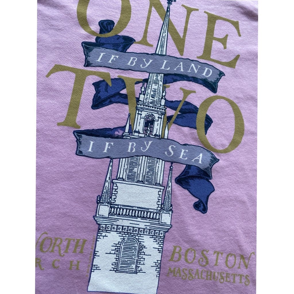 Close-up of "One if by land . . ." Old North Special Edition Tank top for women from the history list store