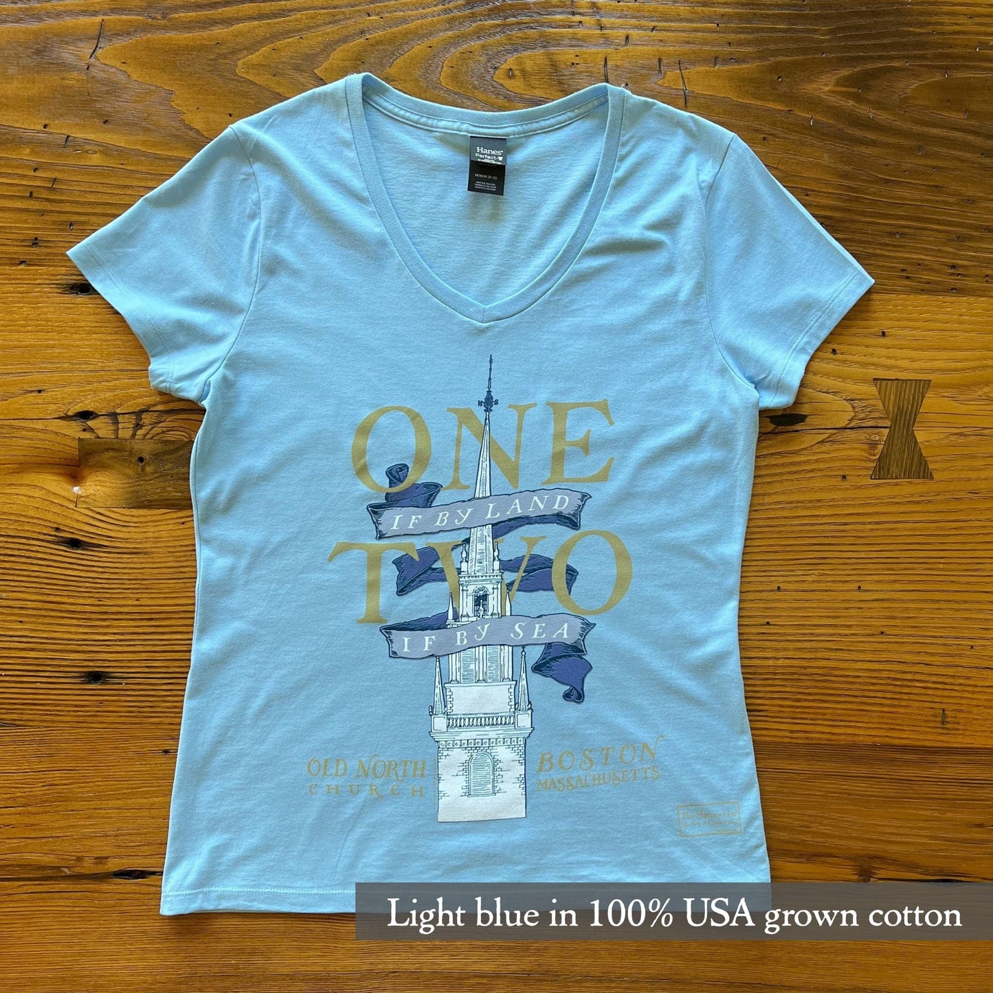 "One if by land . . ." Old North Special Edition Women's v-neck shirt from the History list store