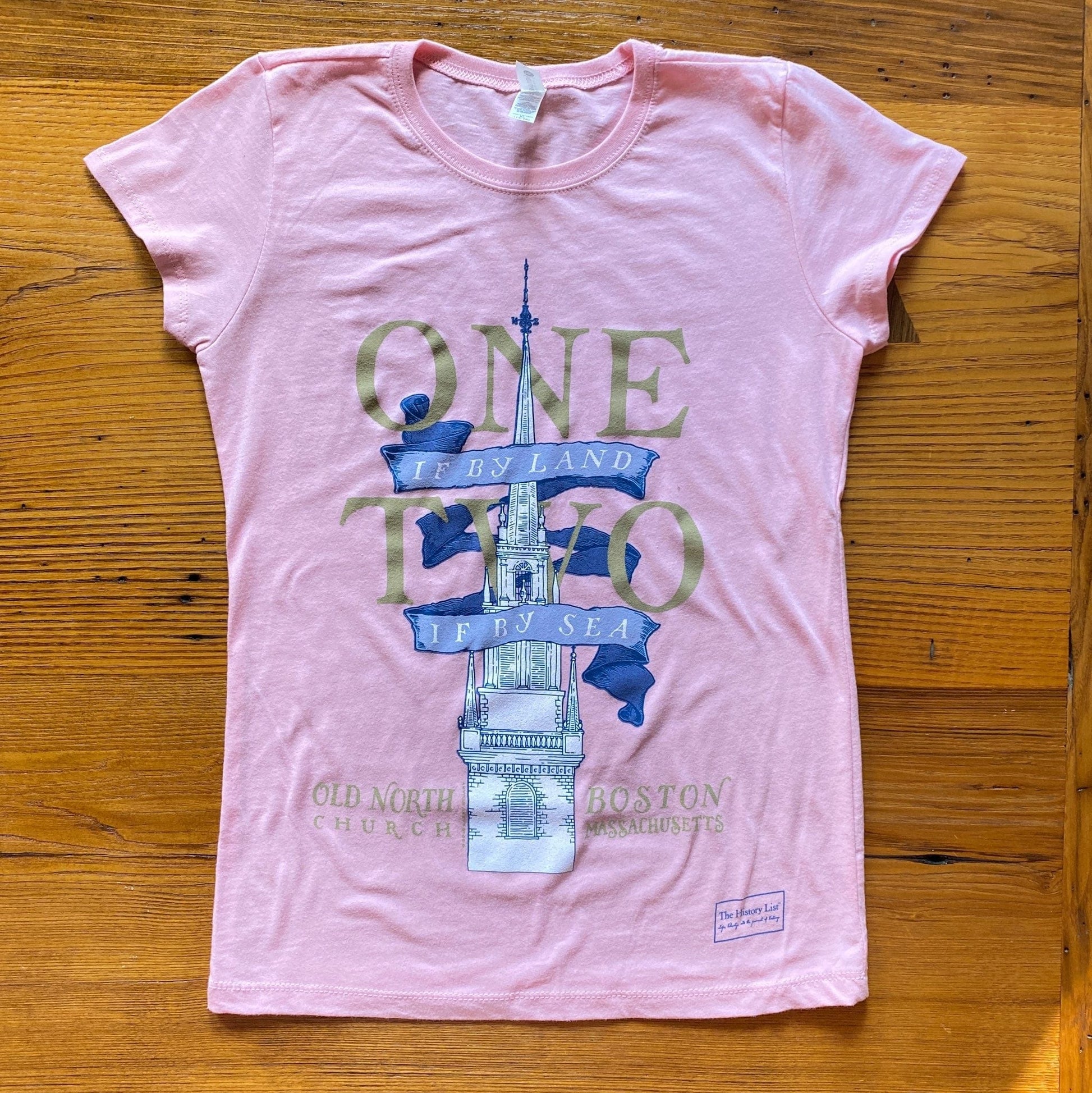Light Pink "One if by land . . ." Old North Special Edition T-shirt in Youth sizes from the history list store