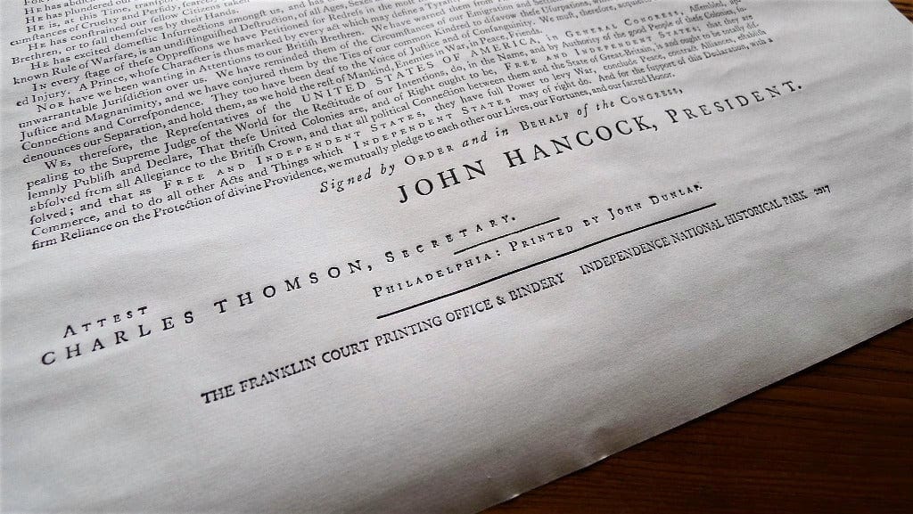 "Declaration of Independence" printed by John Dunlap (Philadelphia) from The History List Store