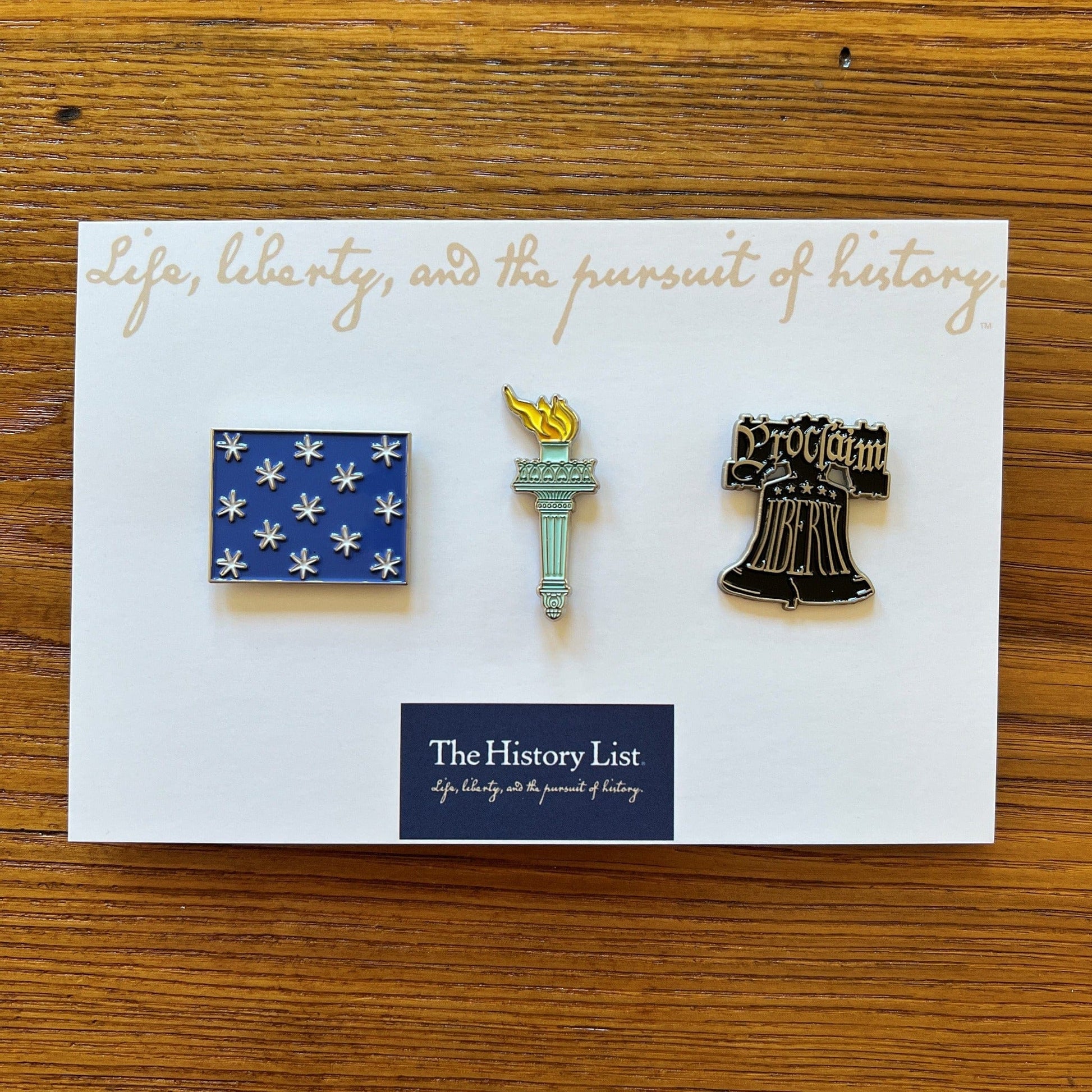 "Proclaim Liberty" Pin Set on backing card from The History List store