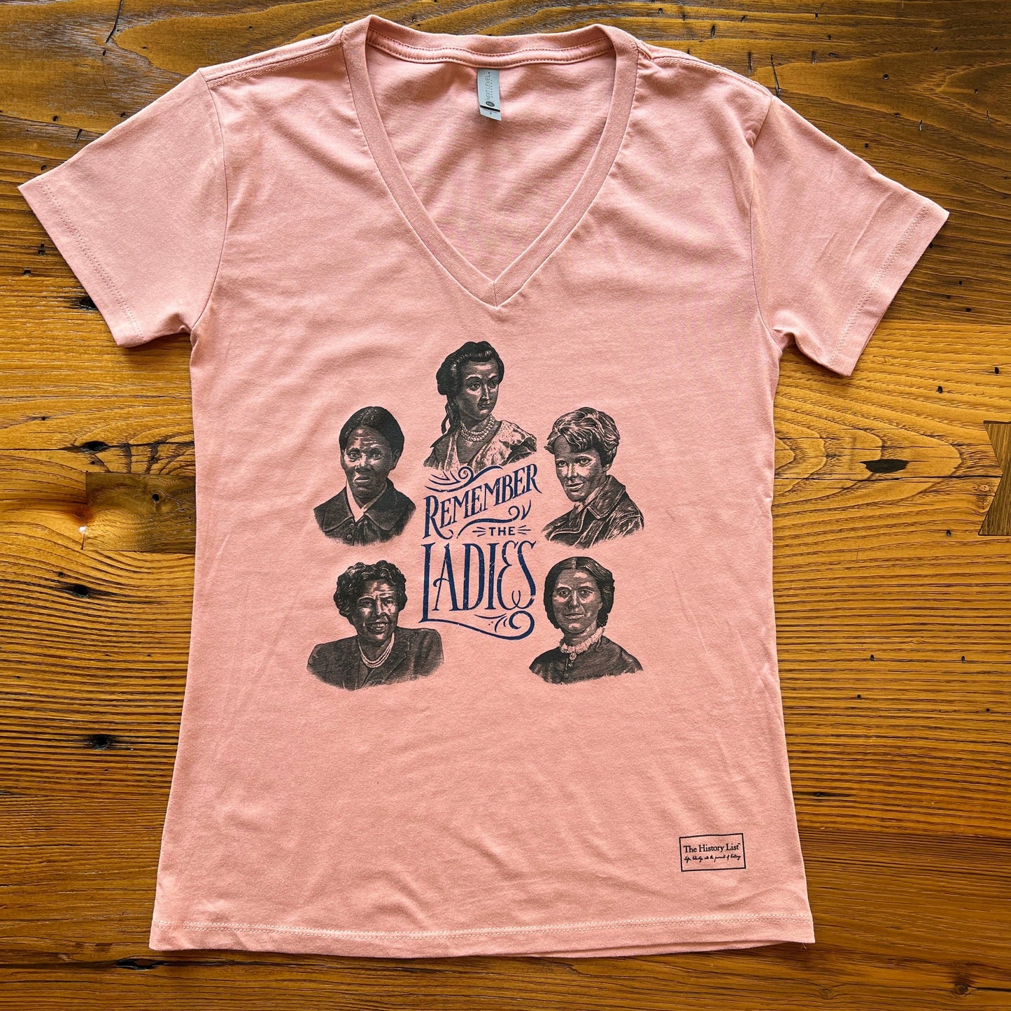 "Remember the Ladies" Women's v-neck shirt — Circular design in Pink from The History List store
