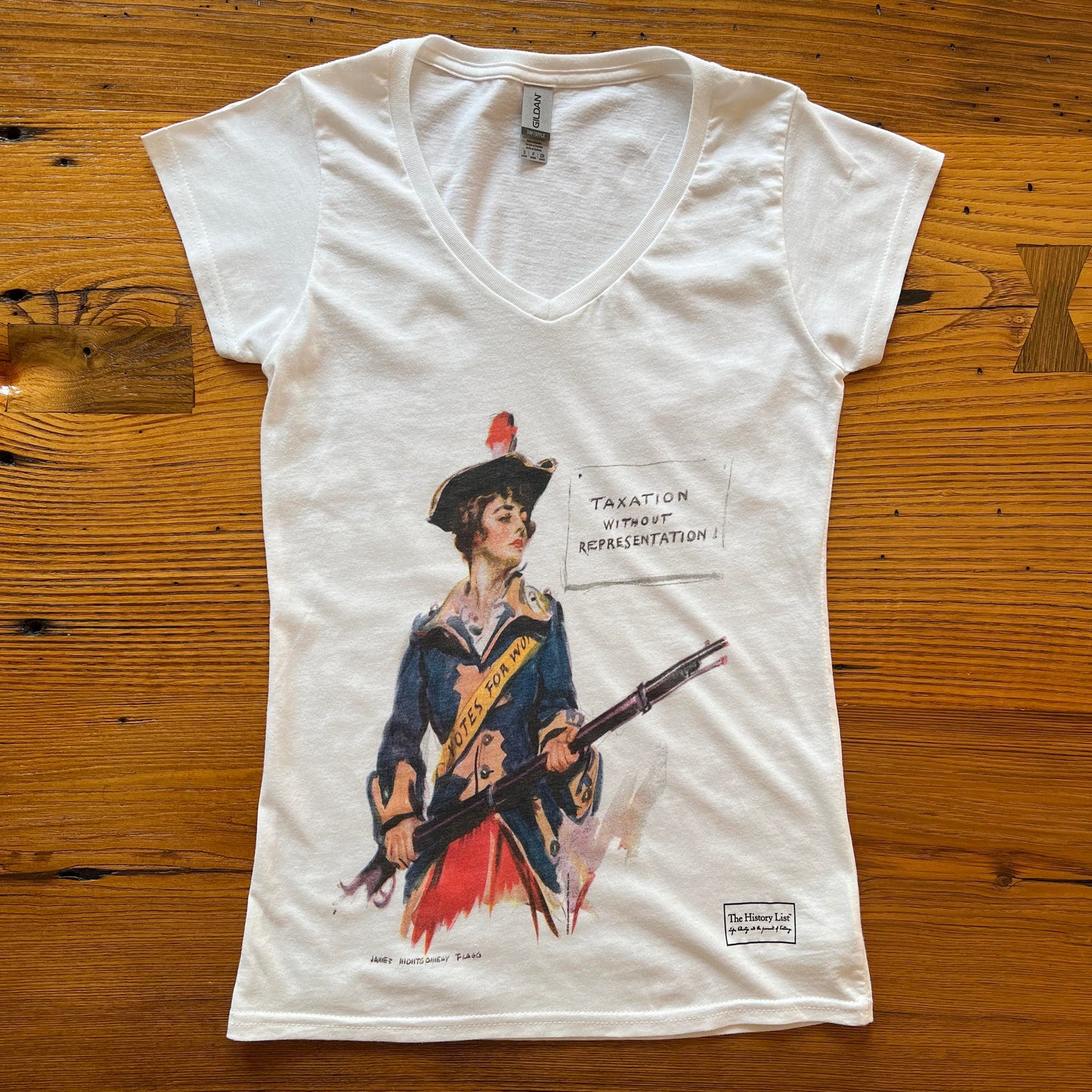 Revolutionary Suffragette Shirt with illustration by James Montgomery Flagg V-neck shirt from The History List store
