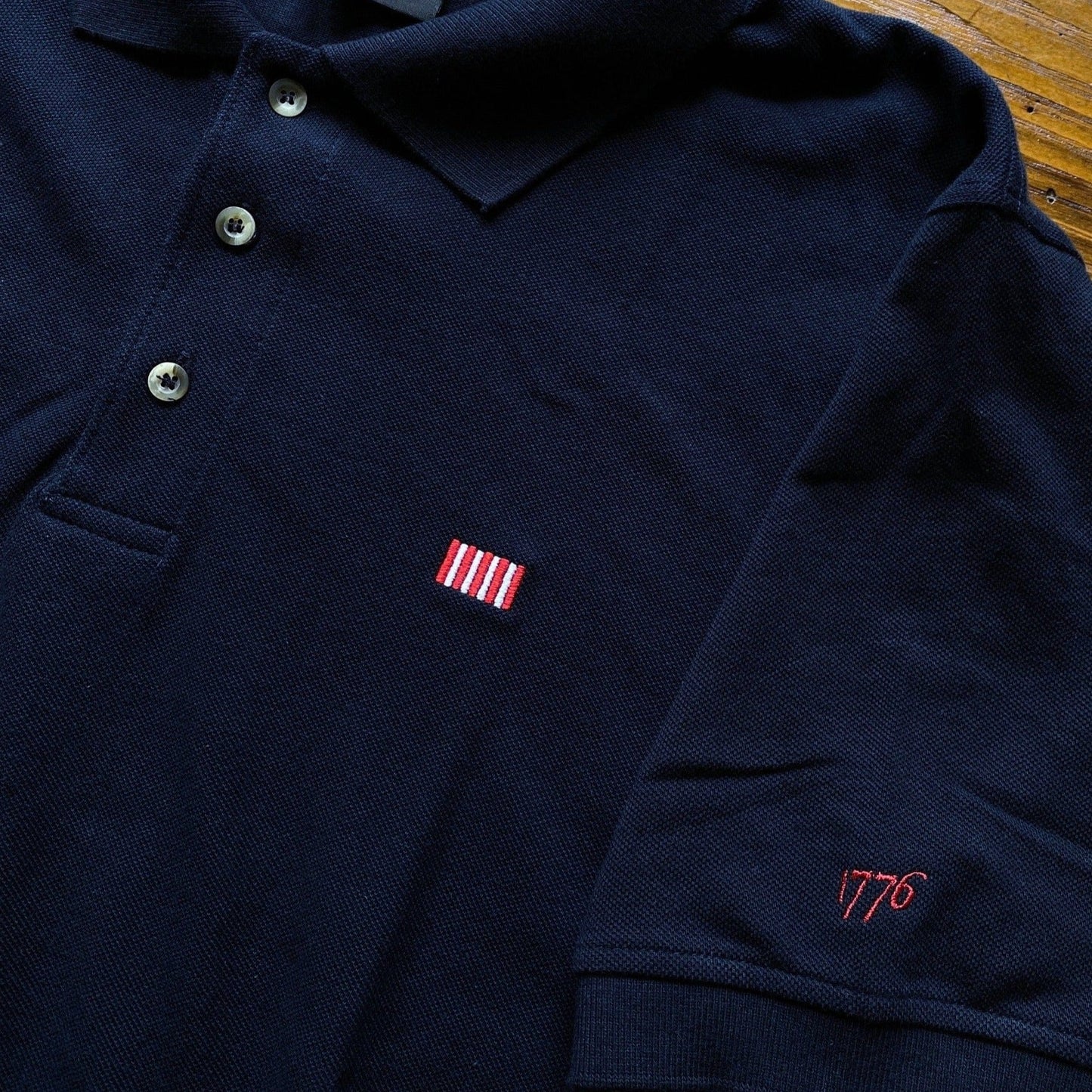Close-up Black "Sons of Liberty" 1776 Polo shirt— From the History List Store 