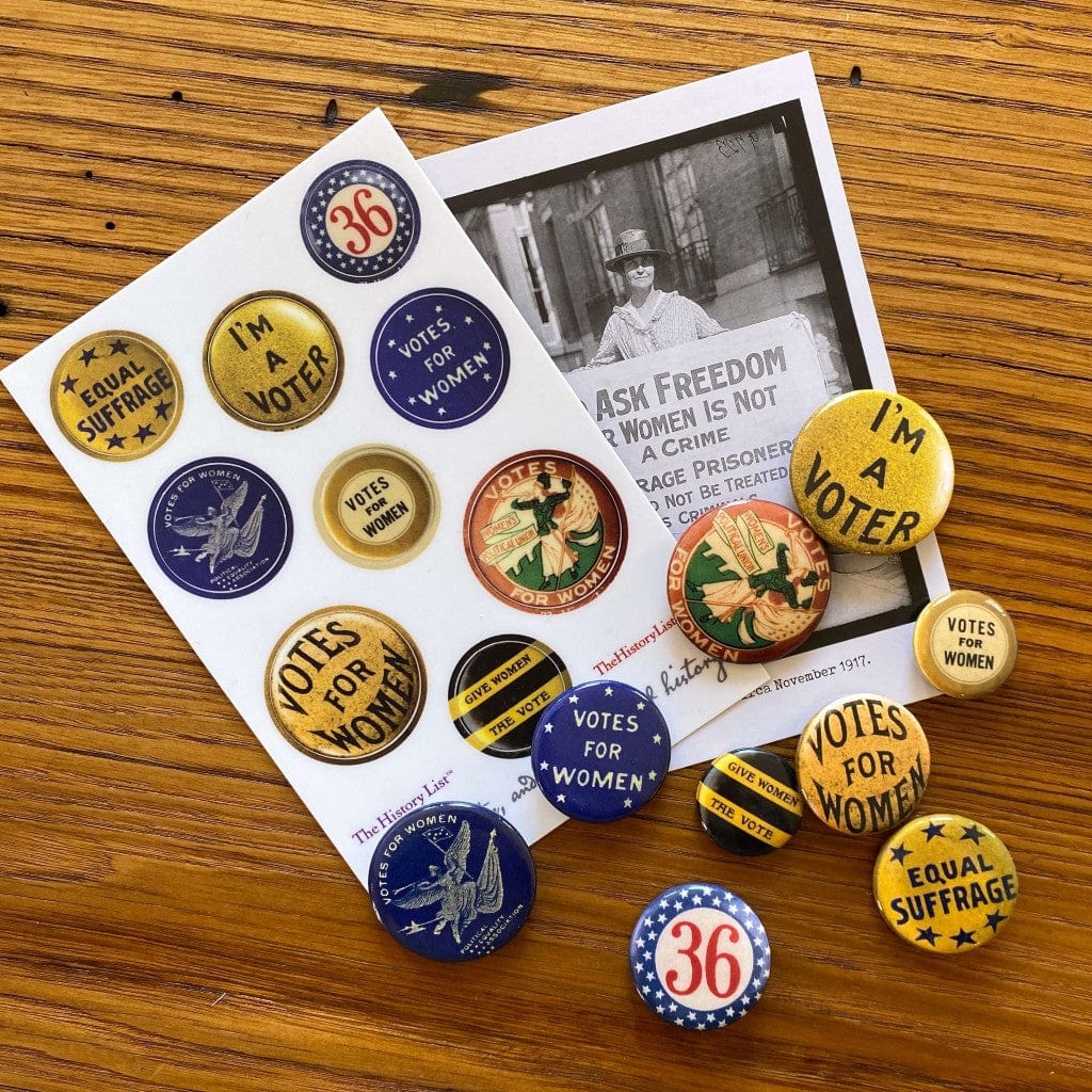 Suffrage Campaign Button Sticker Sheet with 9 stickers from The History List Store