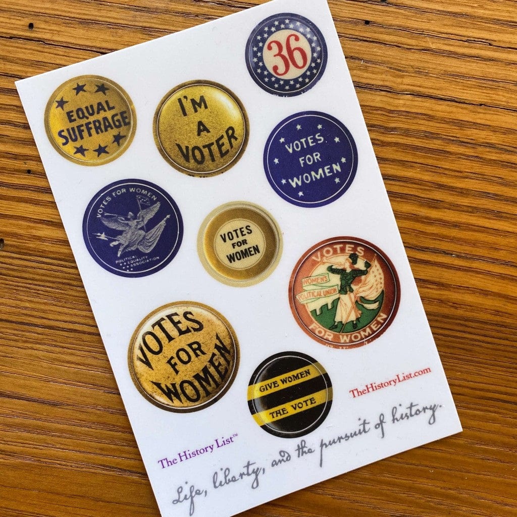 Suffrage Campaign Button Sticker Sheet with 9 stickers from The History List Store