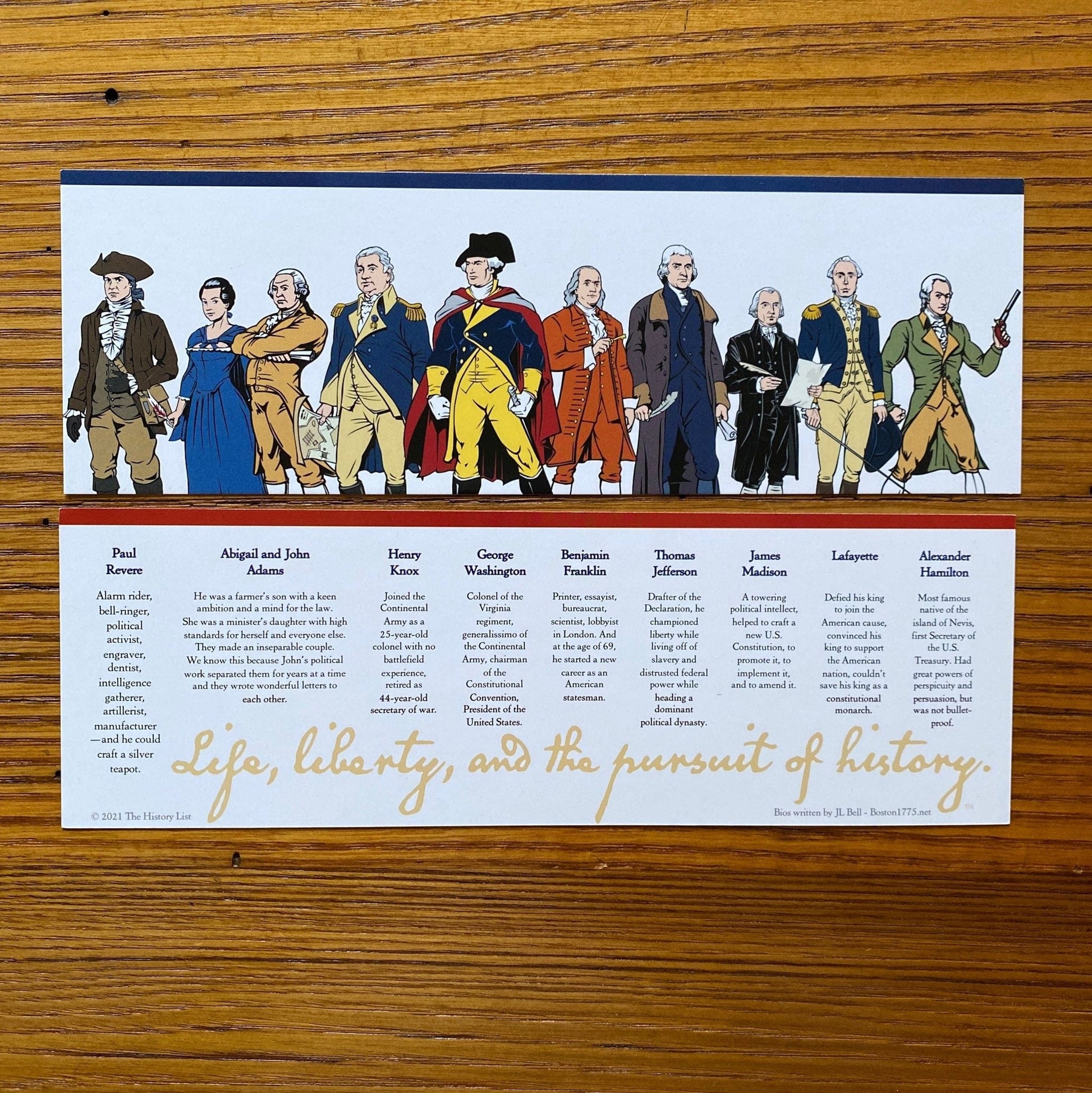 Front and Back of the Ten "Revolutionary Superheroes" Bookmark from the History List Store