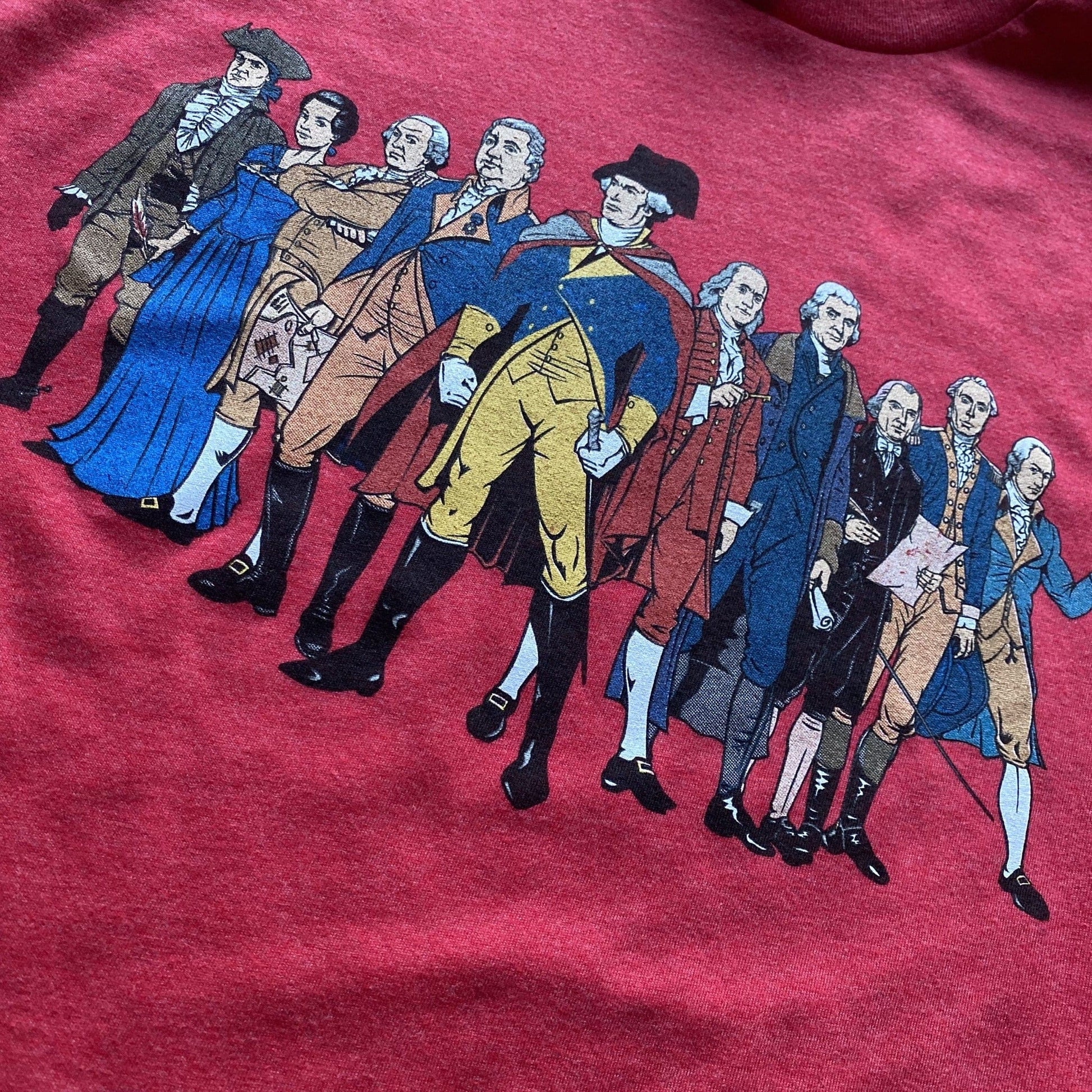 Close-up of Ten "Revolutionary Superheroes" Shirt in Youth sizes from The History List store