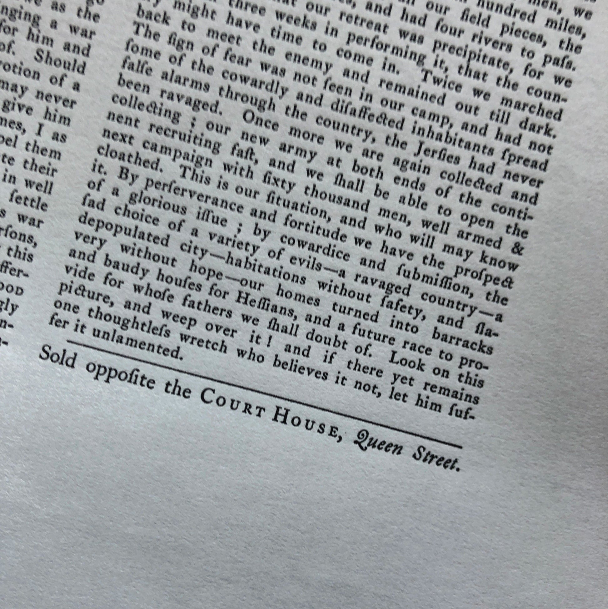 Bottom close-up of "The American Crisis" by Thomas Paine - "These are the times that try men’s souls" - Broadside printed in Boston from The History List store