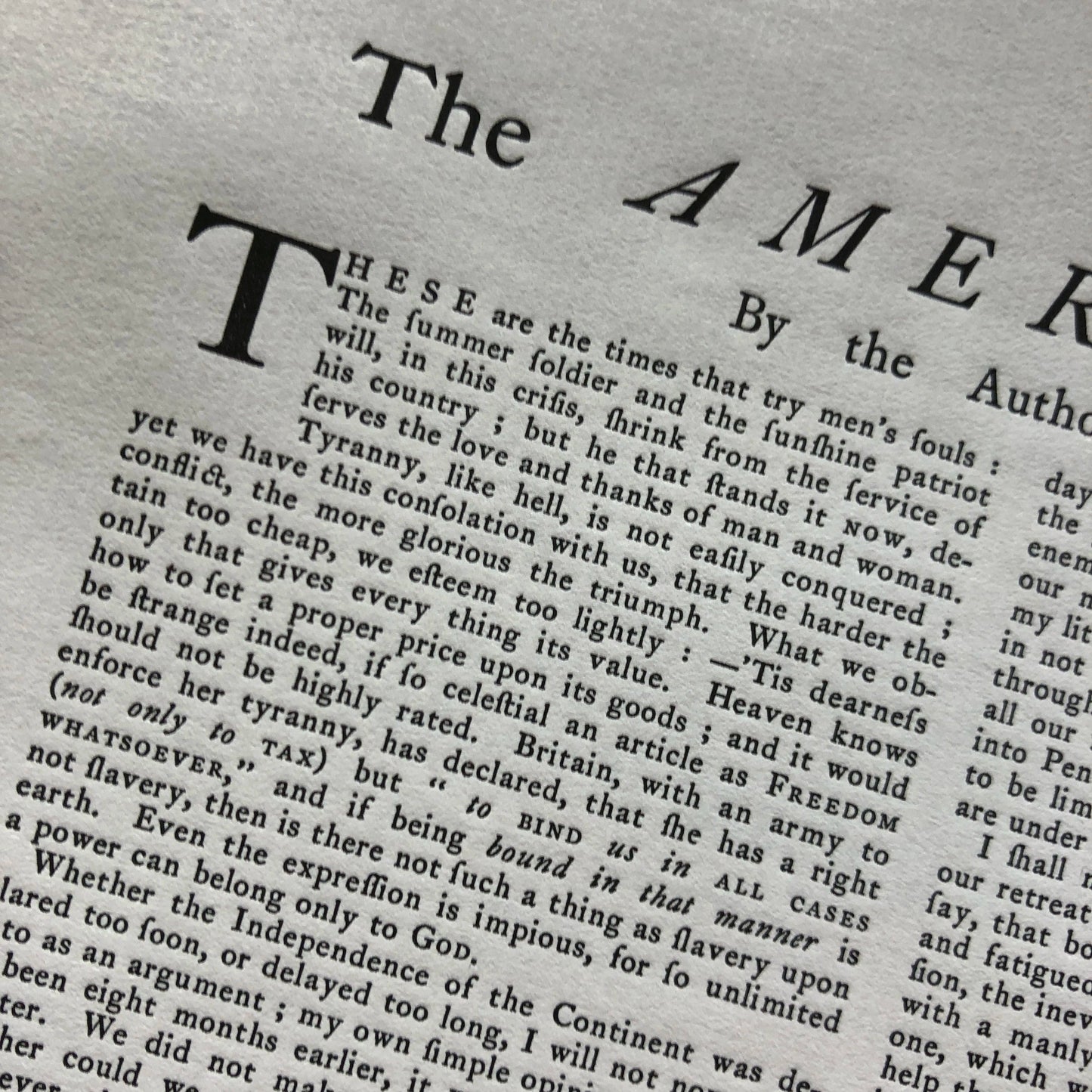 Close-up of "The American Crisis" by Thomas Paine - "These are the times that try men’s souls" - Broadside printed in Boston from The History List store