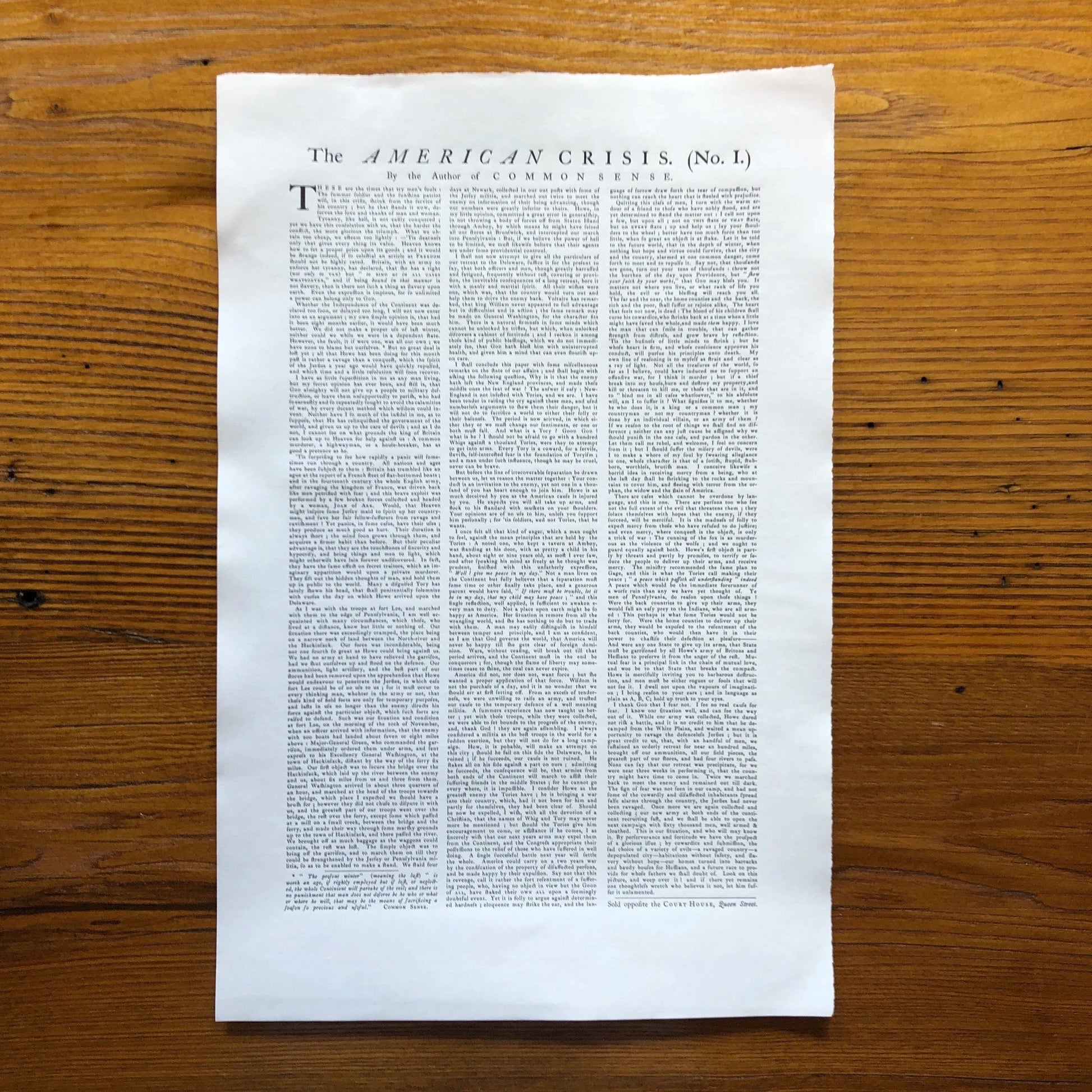 "The American Crisis" by Thomas Paine - "These are the times that try men’s souls" - Broadside printed in Boston from The History List store