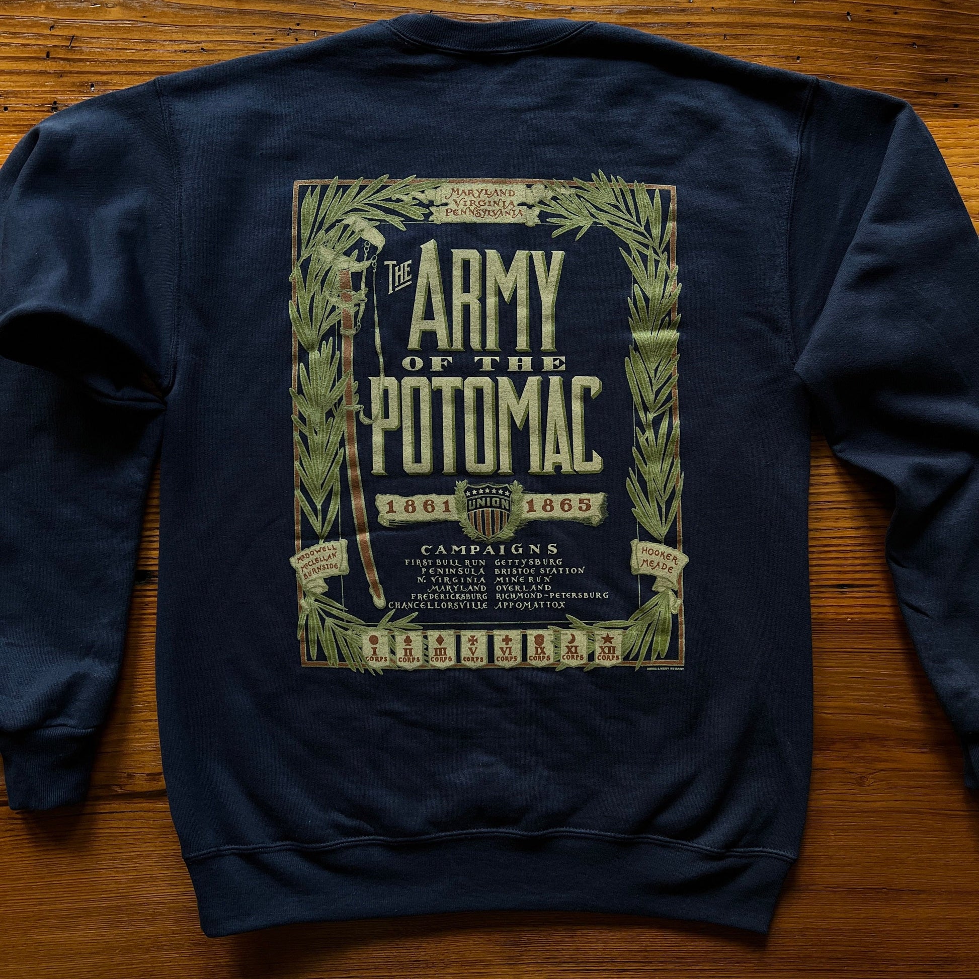 Back of "The Army of the Potomac" Crewneck sweatshirt from The History List store