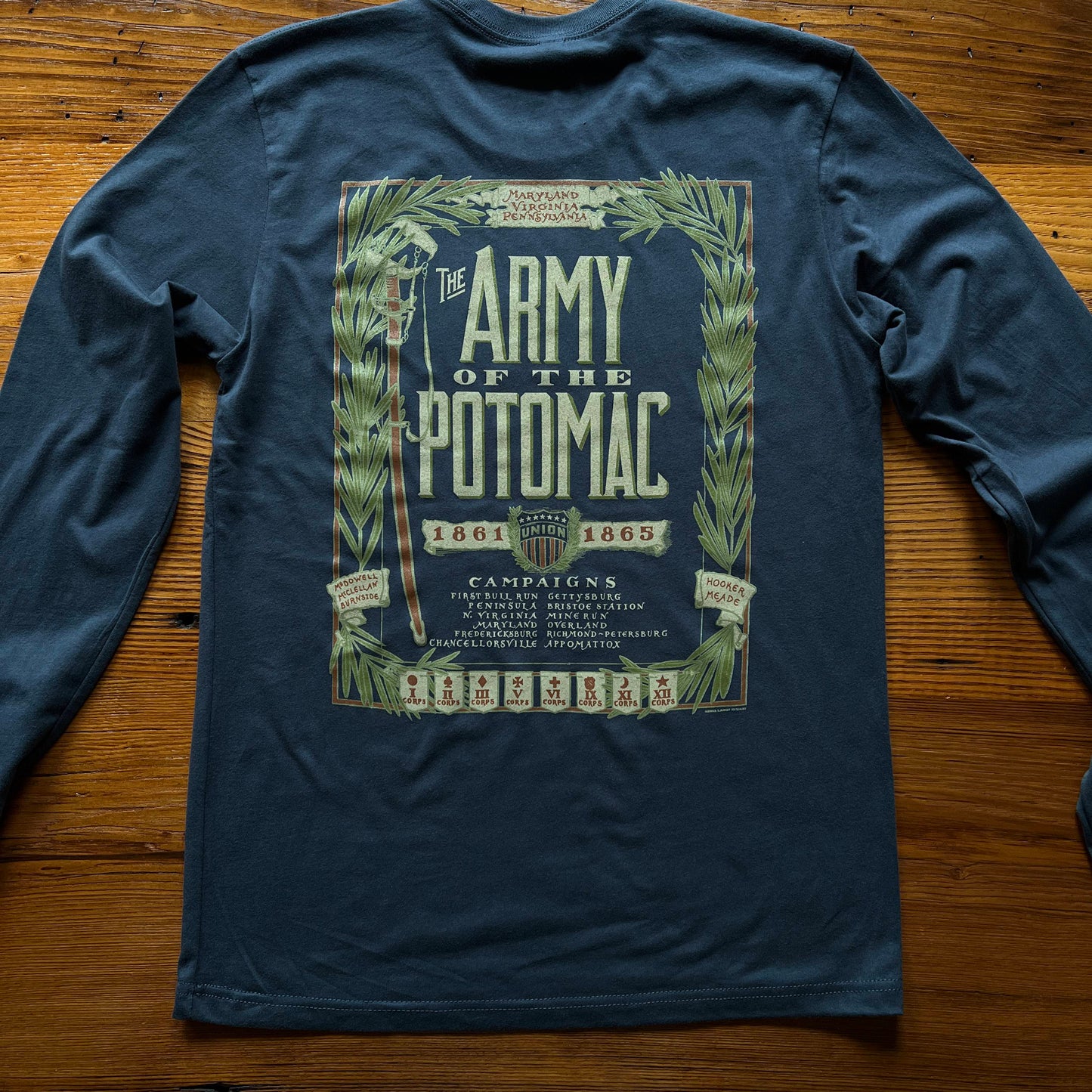 Back of "The Army of the Potomac" Long-sleeved shirt from The History List store