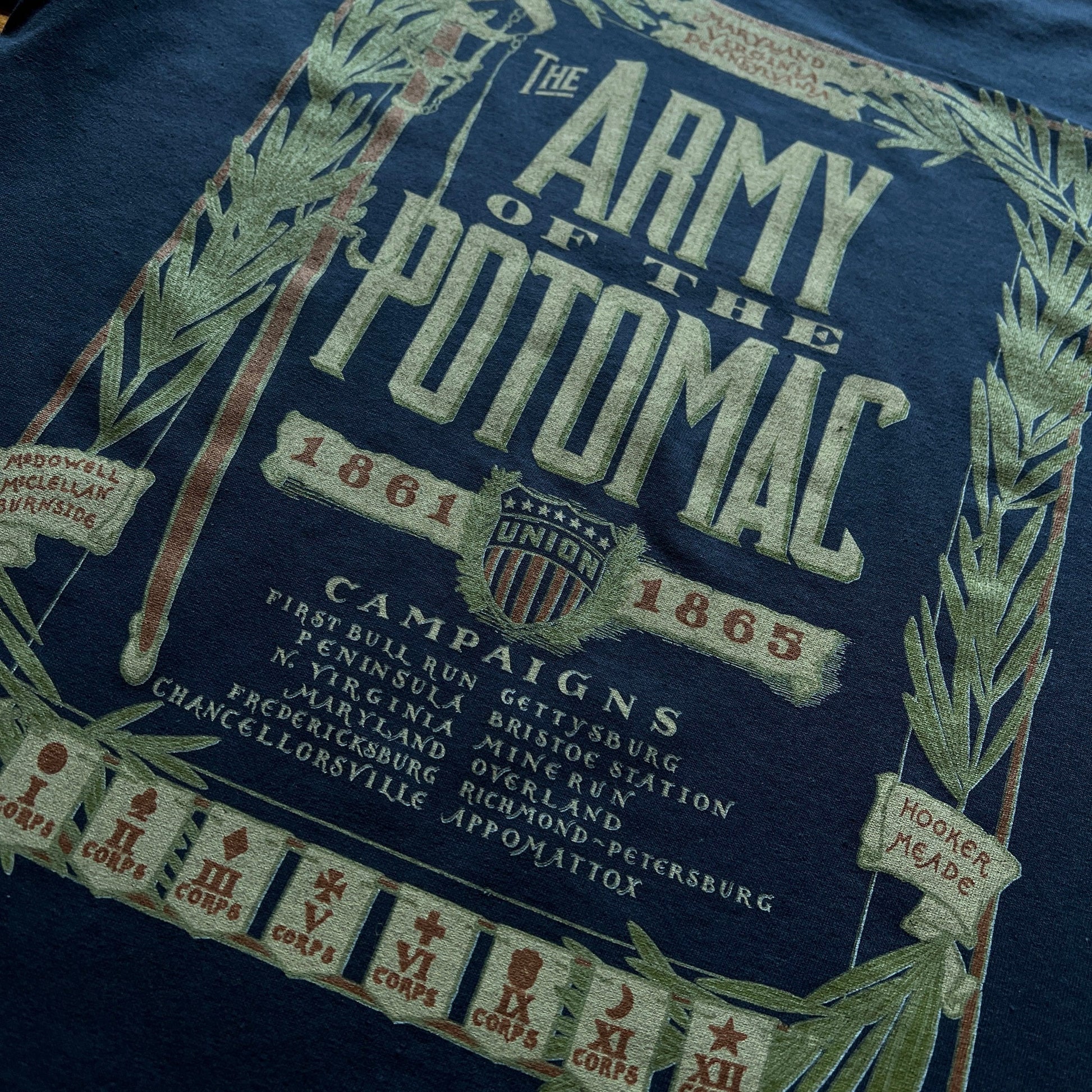Back close-up of "The Army of the Potomac" Crewneck sweatshirt from The History List store