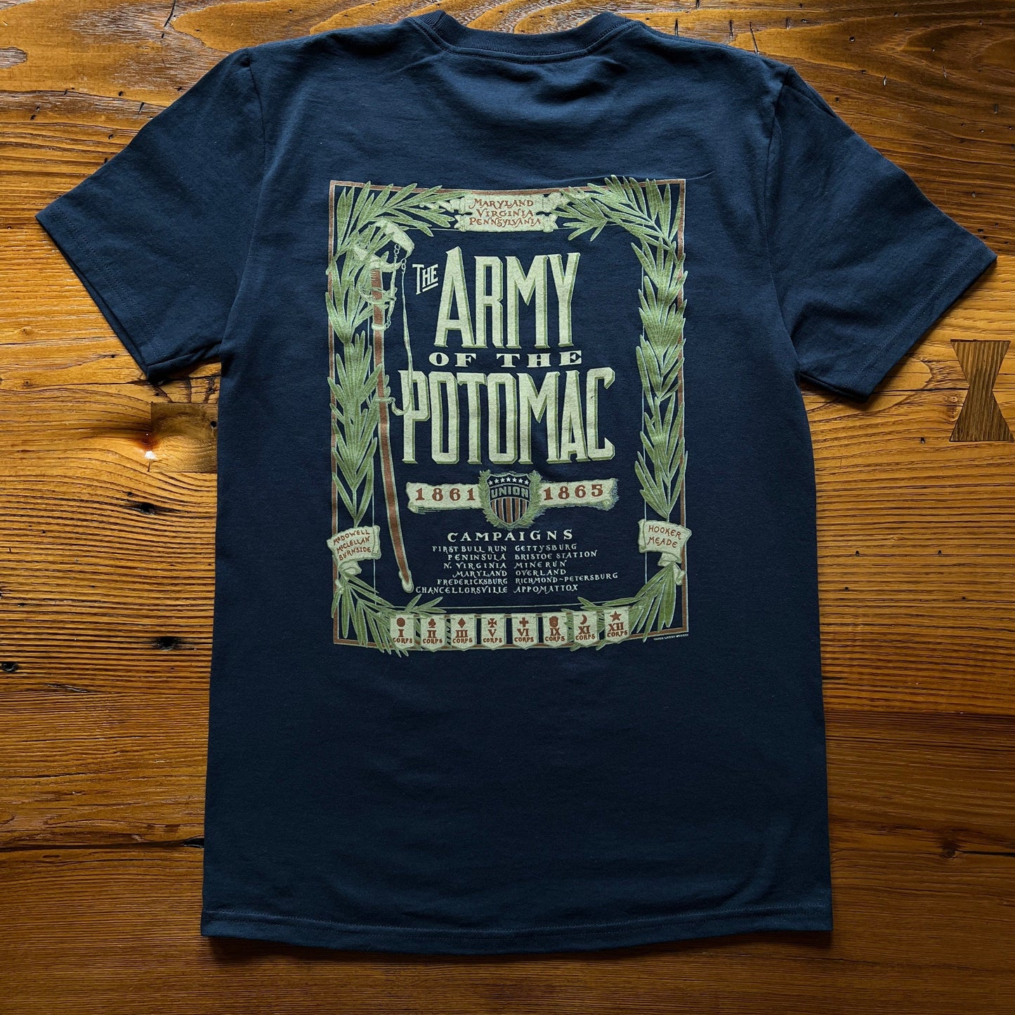 Back of "The Army of the Potomac" Shirt from The History List store