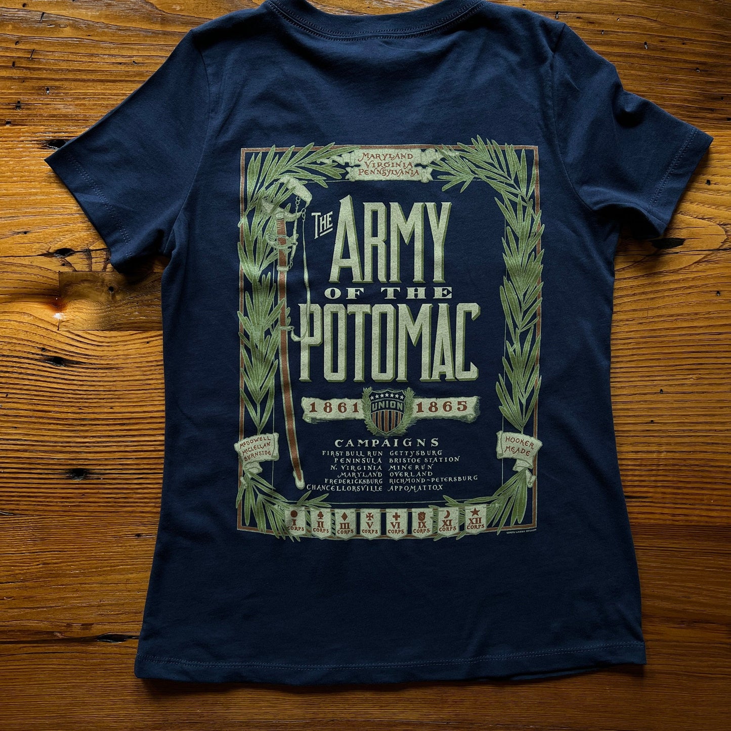 Back of "The Army of the Potomac" Women's V-neck shirt from The History List store