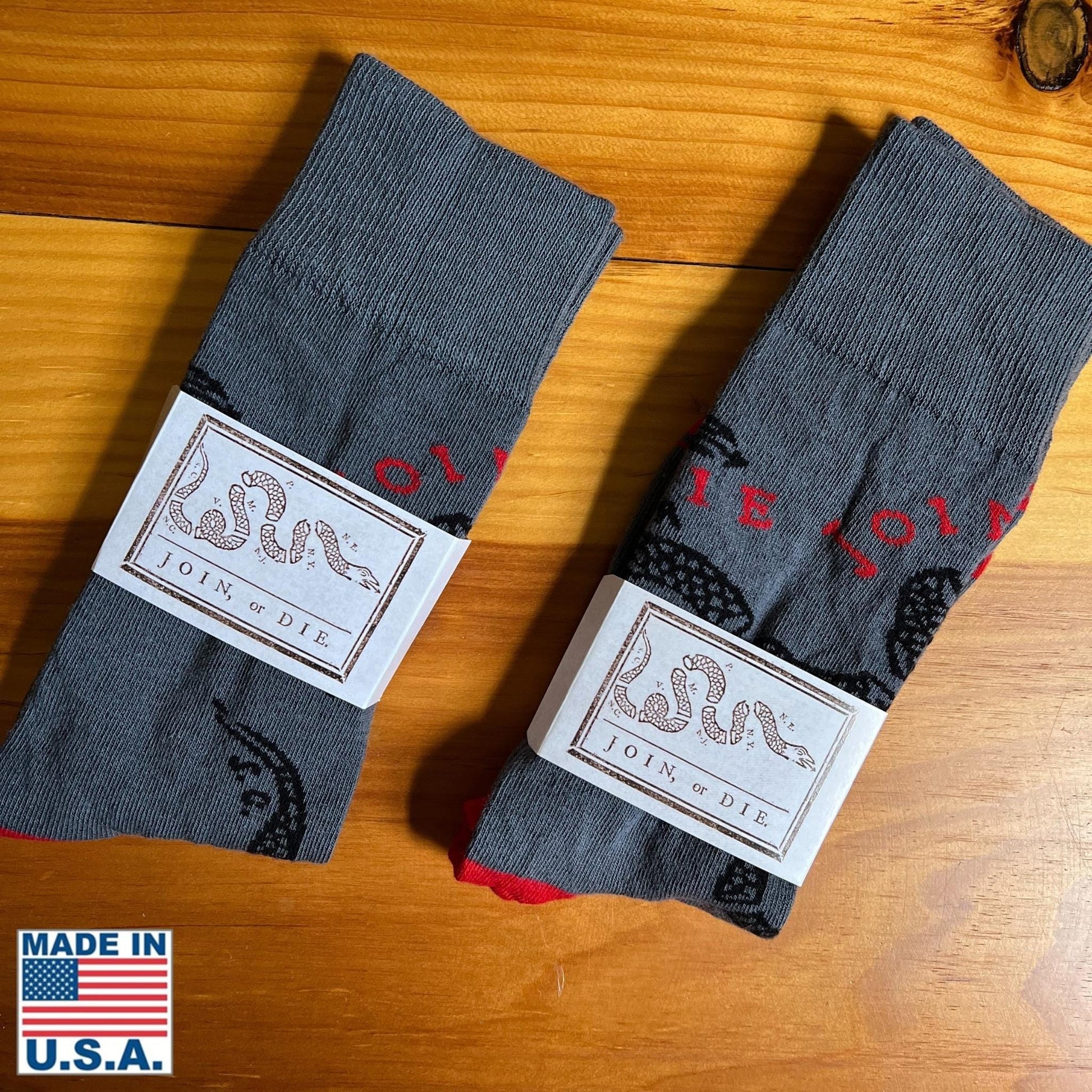 "Join or Die" Socks — Made in USA from The HIstory List store in their sockbands
