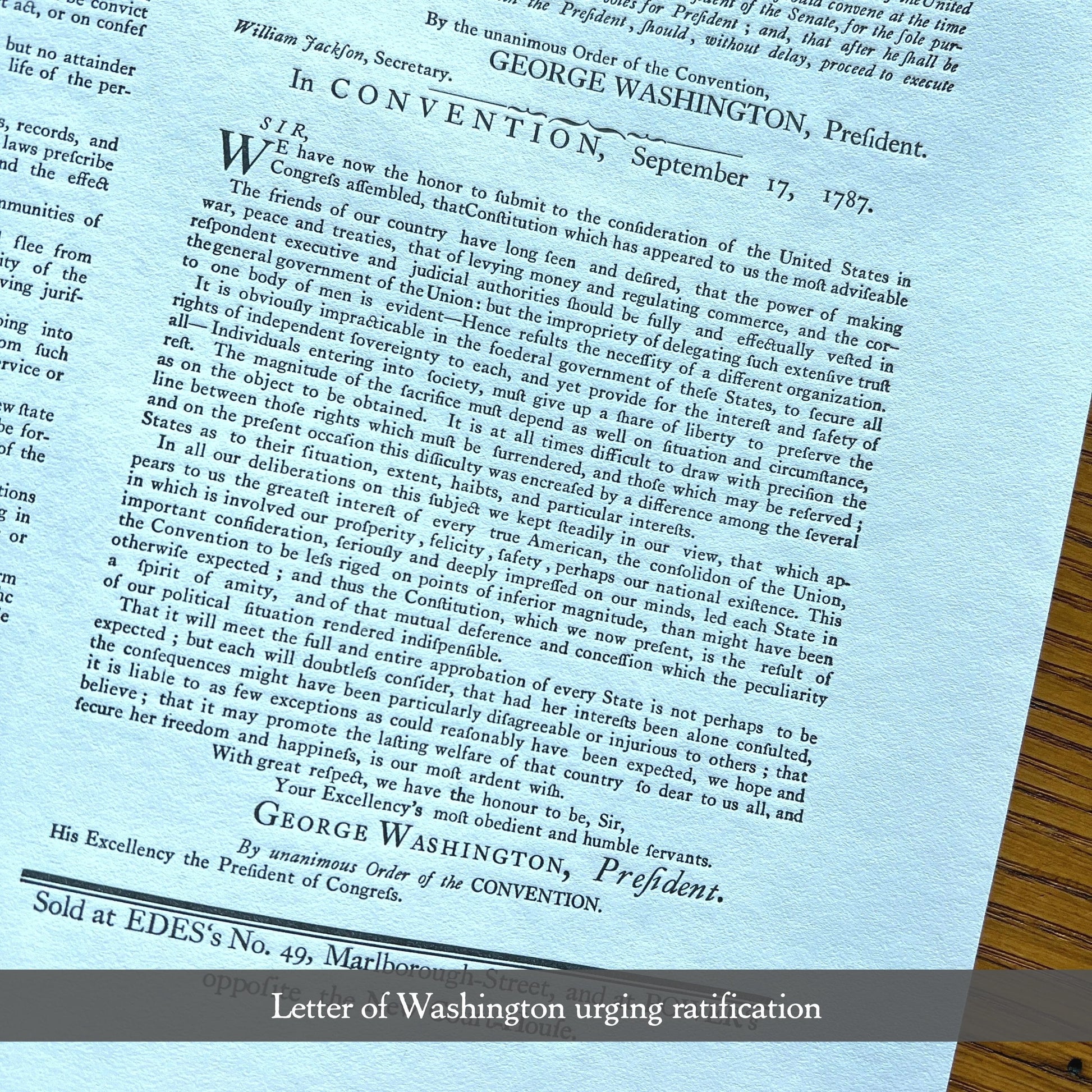 "United States Constitution" from the Printing Office of Edes & Gill in Boston - Pre-ratification, with letter from George Washington from The History List Store