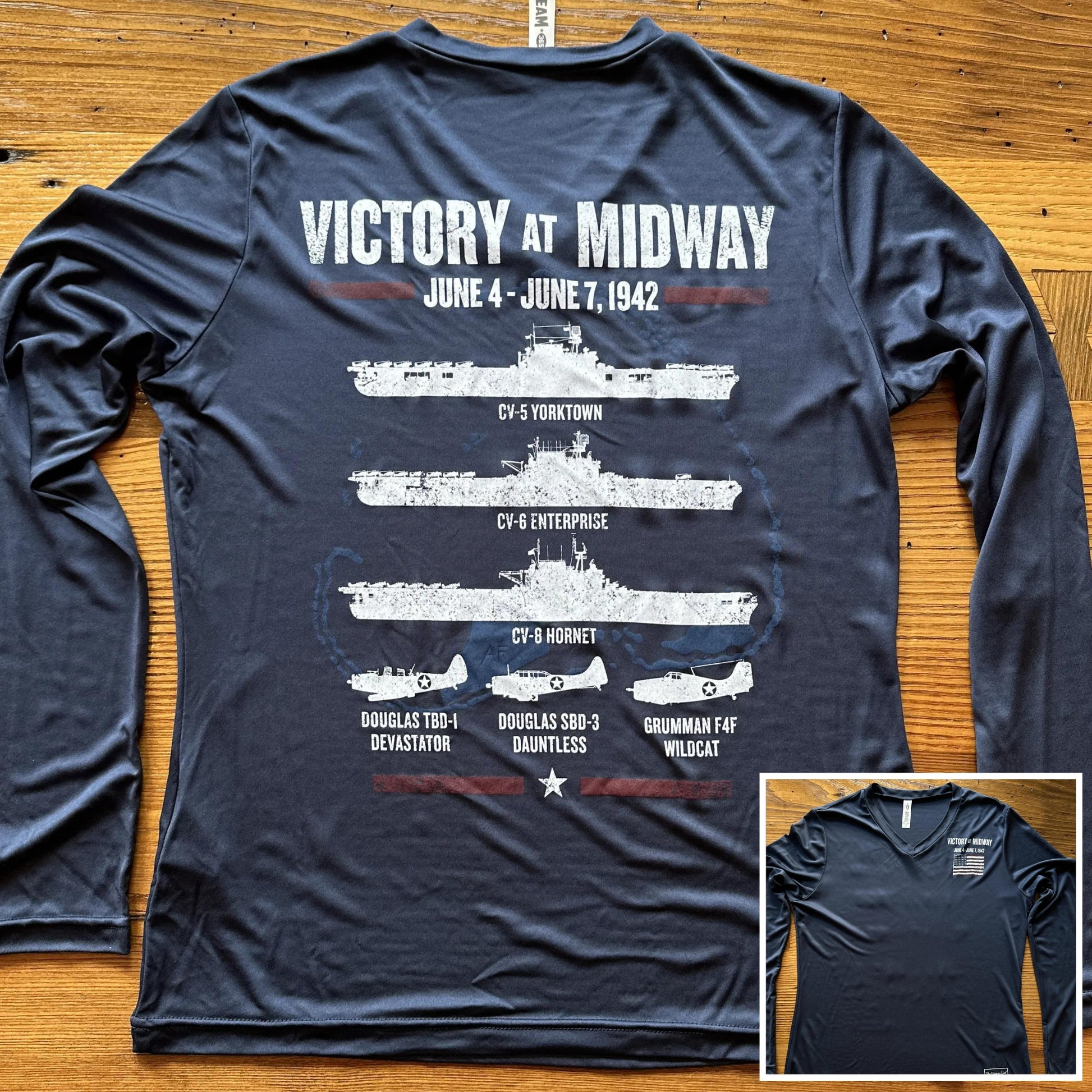 Women's "Victory at Midway" on moisture-wicking 100% polyester interlock with SPF 40+ UV protection - Long-sleeved from The History List store
