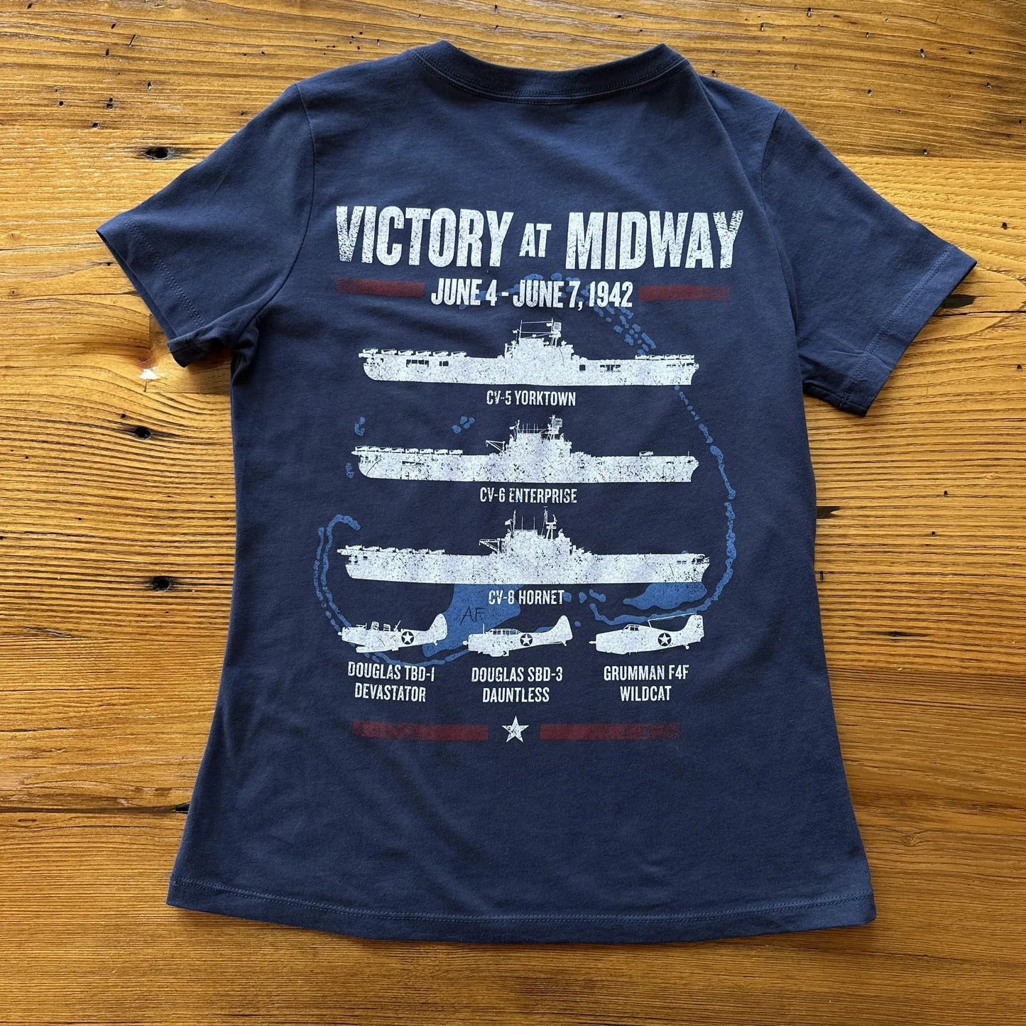 Back of "Victory at Midway" Women's v-neck shirt from The History List store
