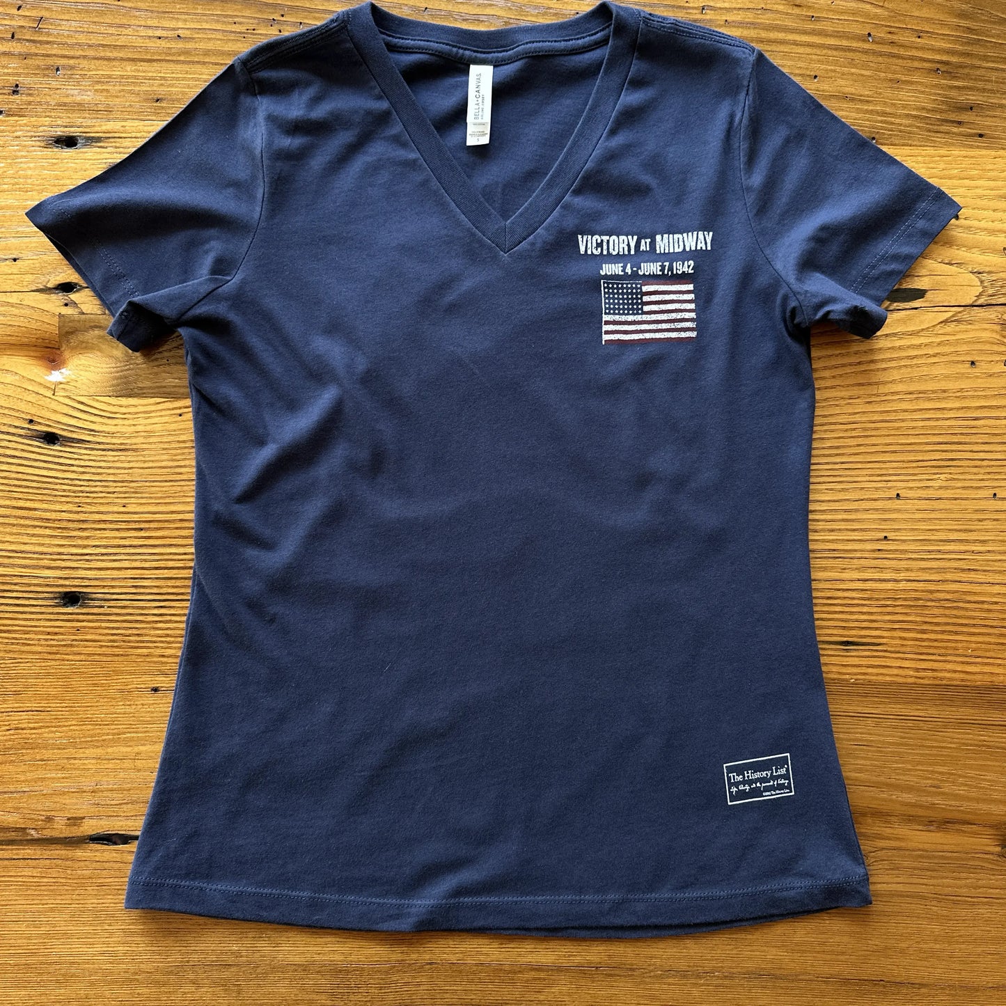 Front of "Victory at Midway" Women's v-neck shirt from The History List store