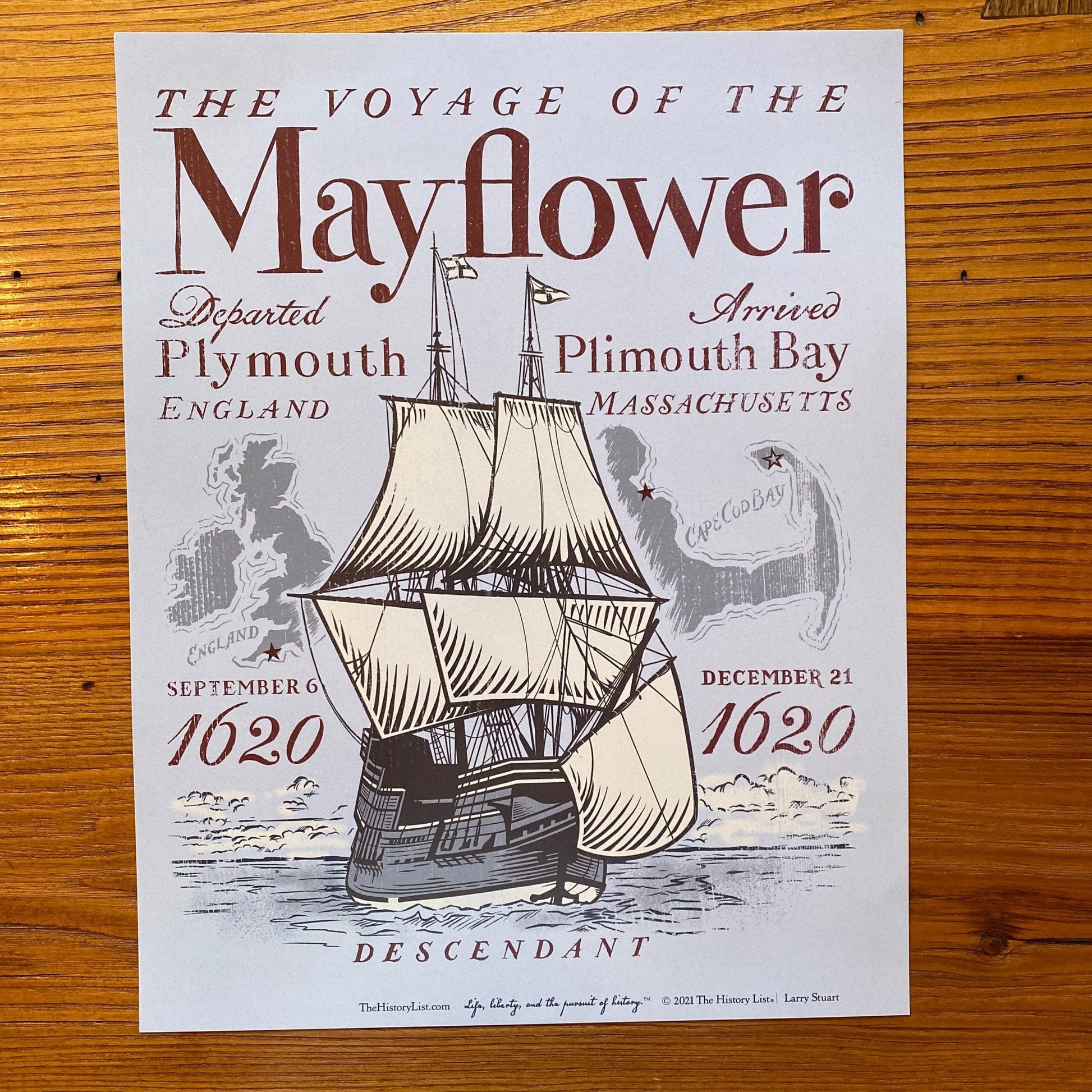 Full view: "The Voyage of the Mayflower" as a small poster from the History List Store