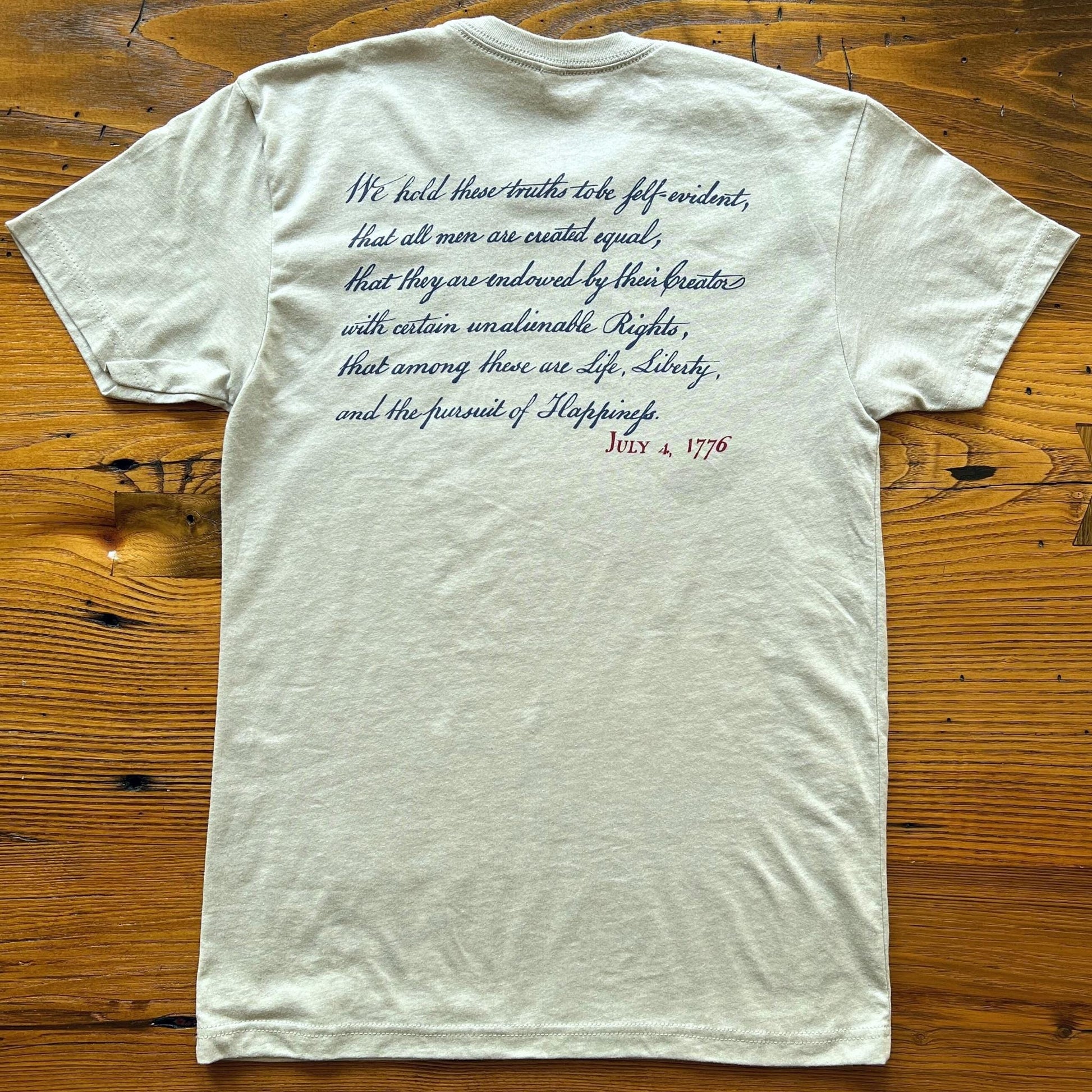 Back of "We hold these truths - July 4, 1776” T-shirt from The History List store in Silver