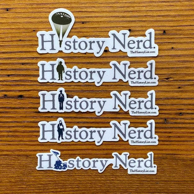Different Design of "History Nerd" Sticker with WWII Airman from The History List Store